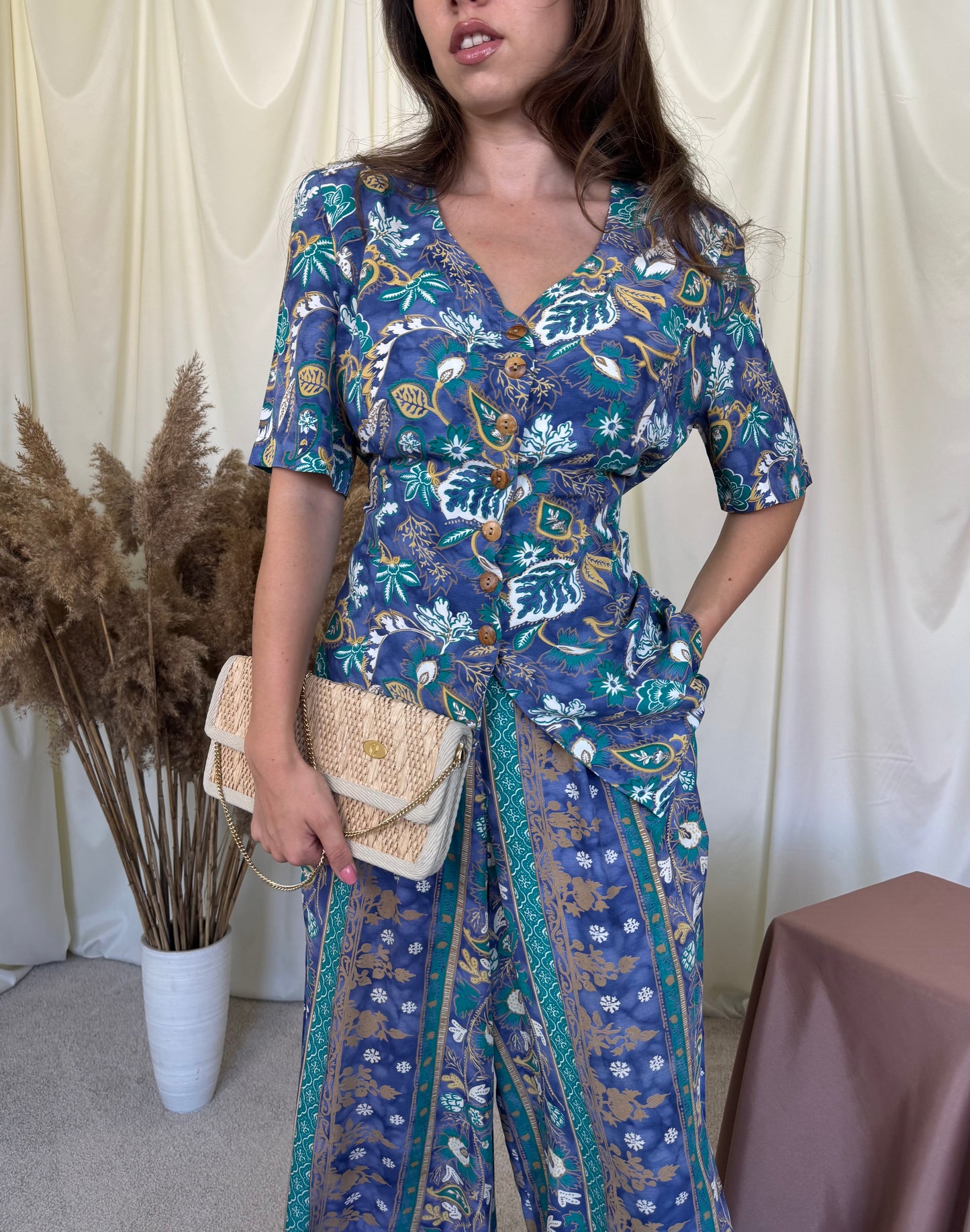 Set 2 piese Betty Barclay cu print, cămașă ajustabilă + pantalon lejer cu talie elastică ( mărimea M/L)