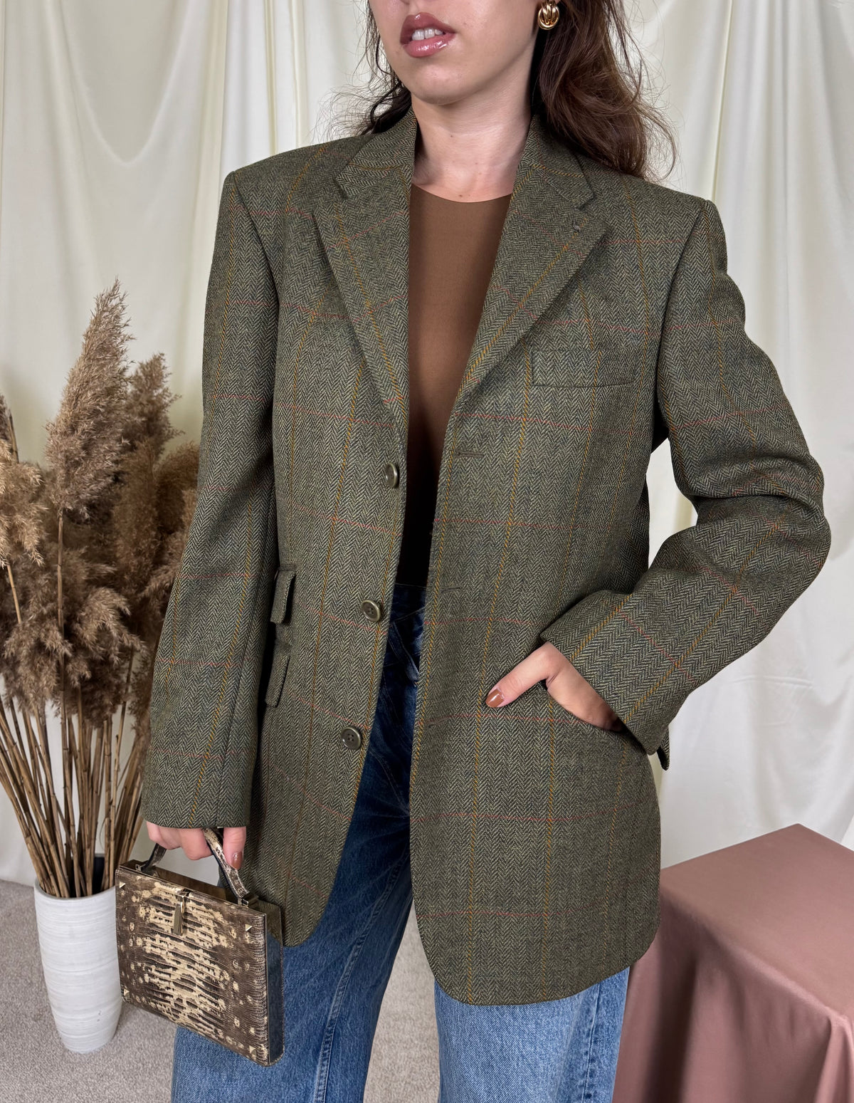 Sacou premium MAGEE în croi bărbătesc din stofă de 100% lana tweed ( mărimea M- fit oversized )