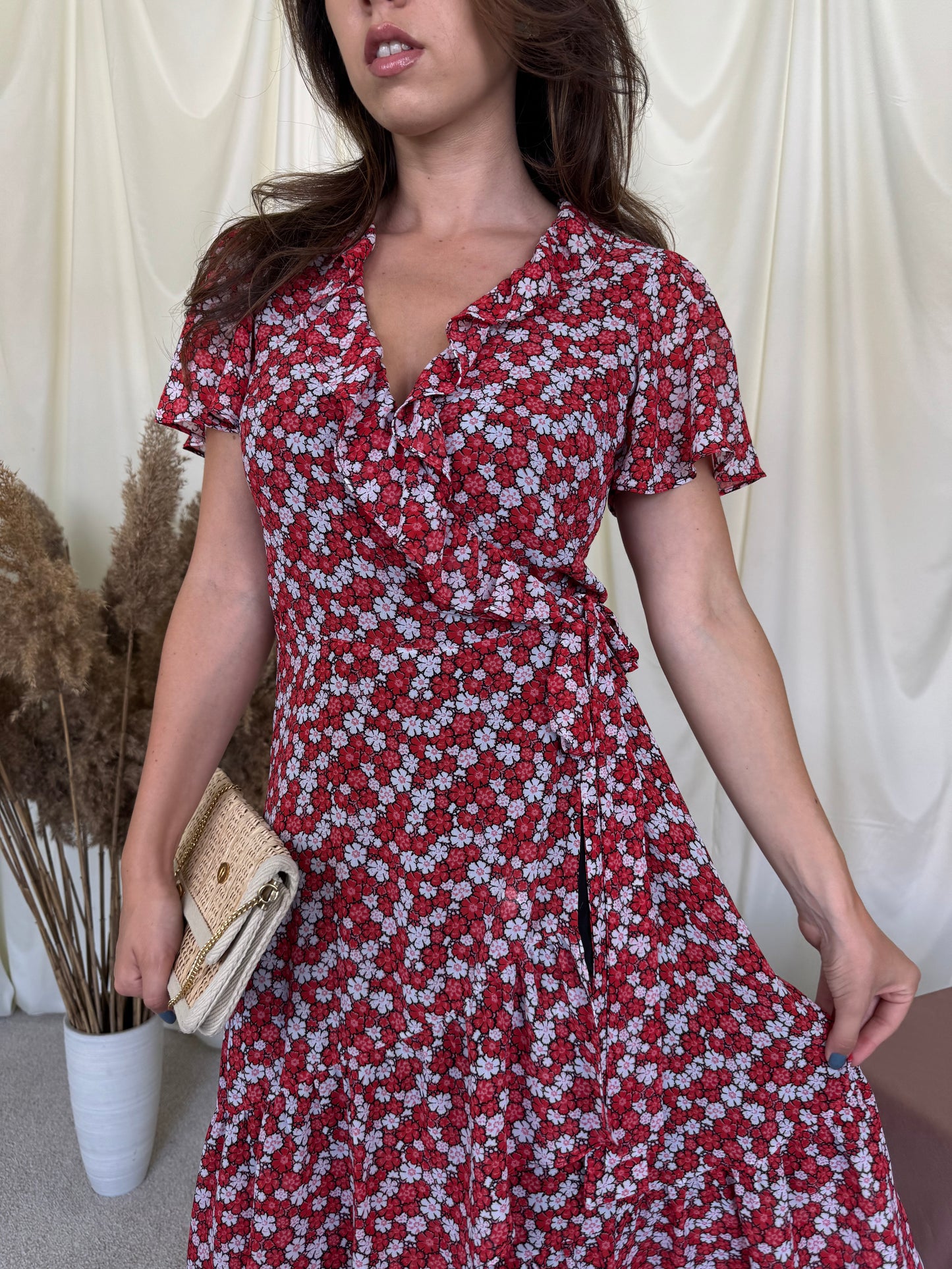 Rochie Michael Kors cu print floral, talie marcat, închidere parte peste parte ( mărimea S- S/M)