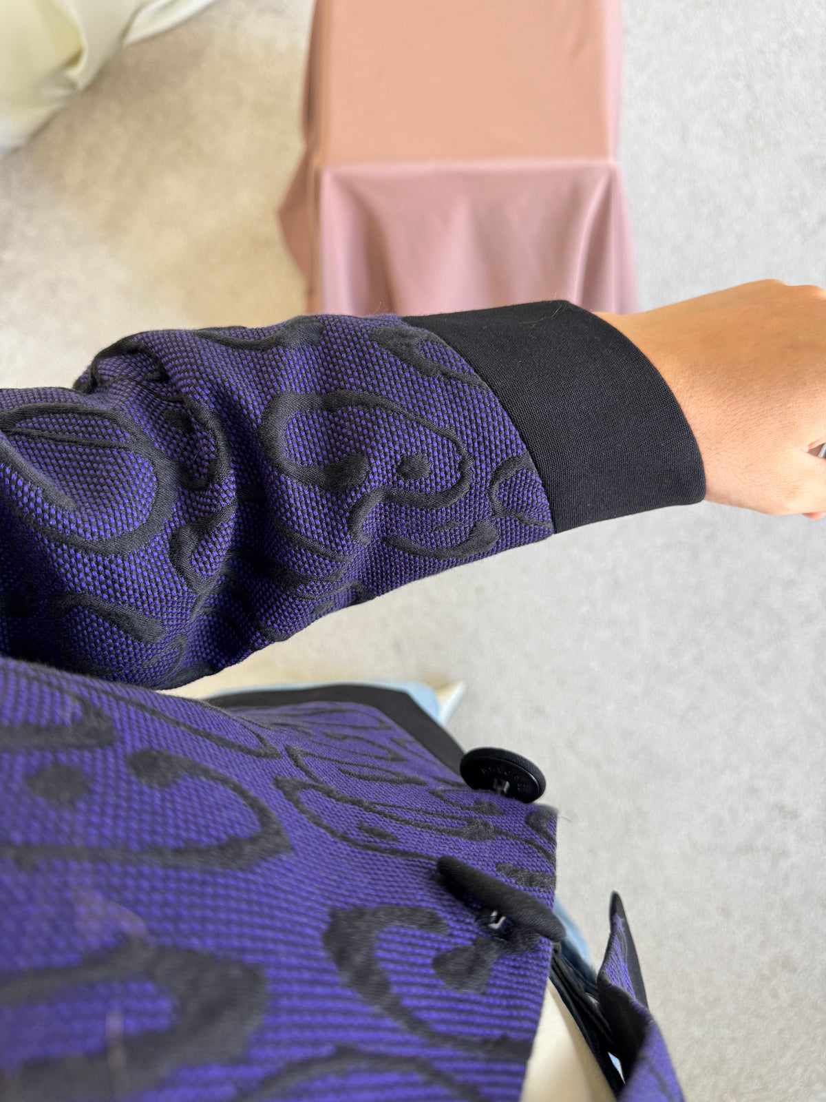 Sacou-jachetă luxury Pierre Cardin din stofă premium de lana și bumbac cu print, croi superb ( mărimea S)