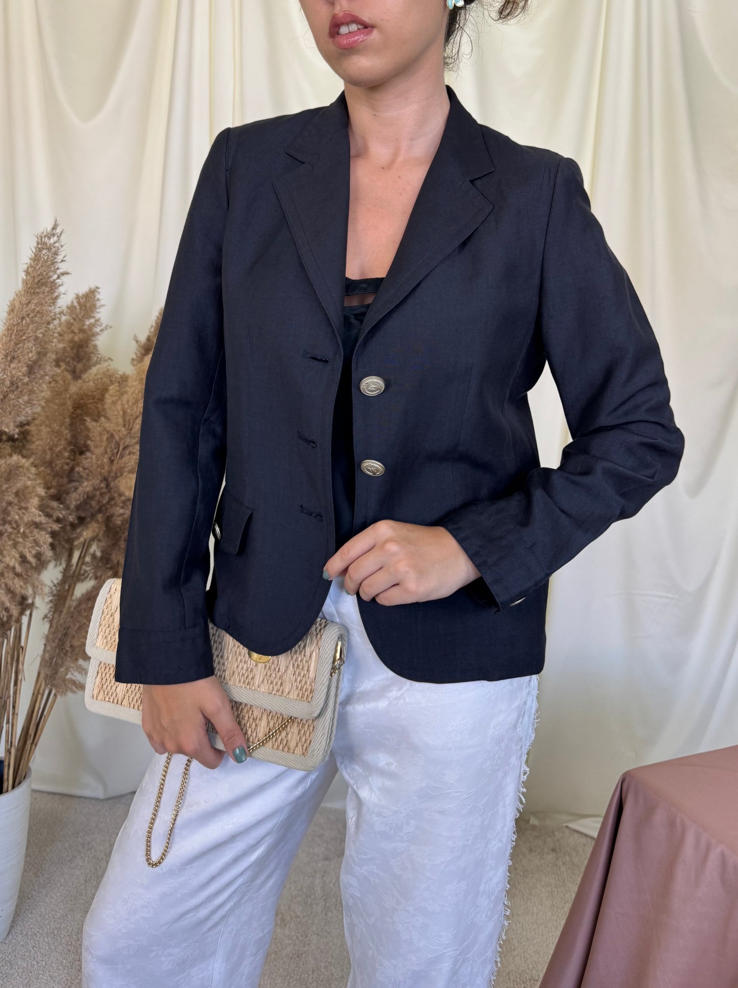 Sacou-jacheta MAX MARA de vară din in și lână subțire cu nasturi inscripționați  ( mărimea S- S/M)