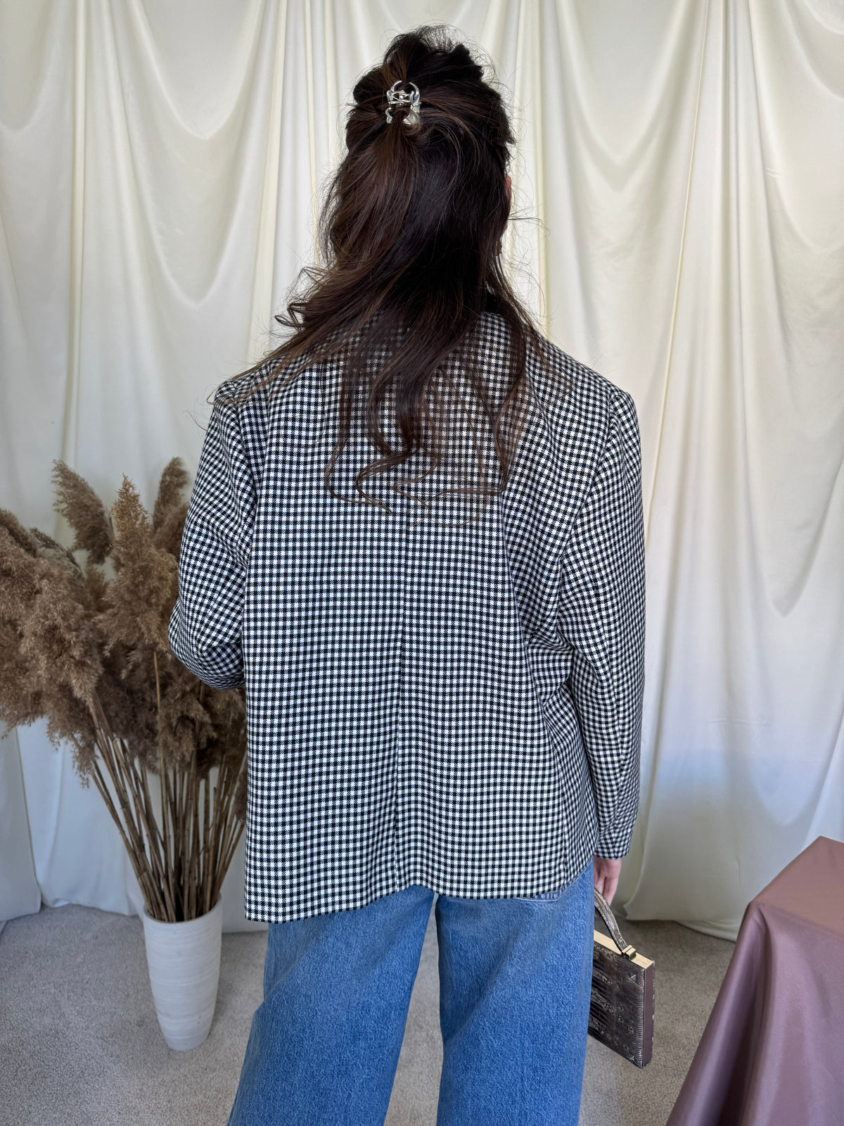 Sacou vintage in print carouri ( mărimea L/XL)