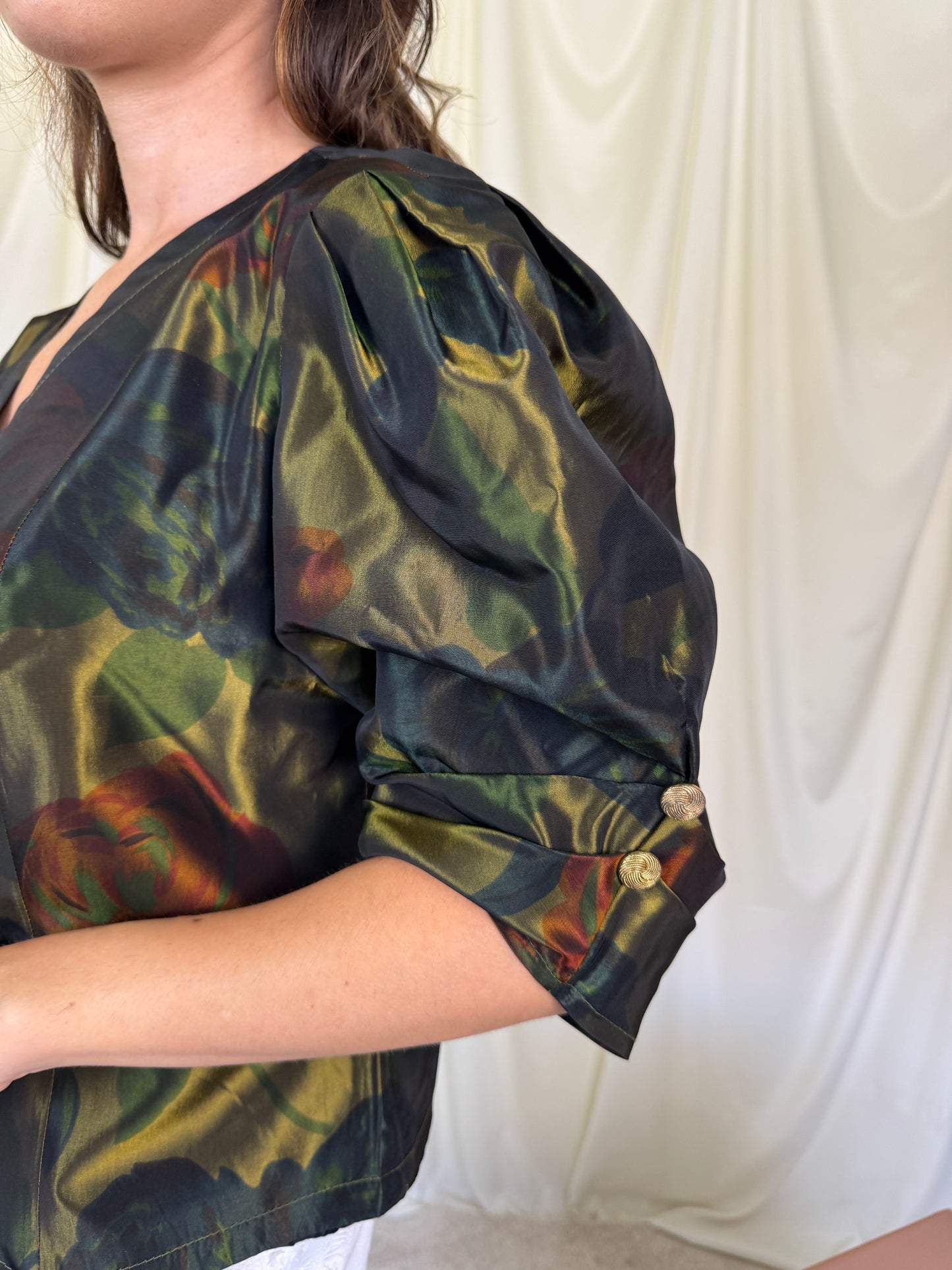 Sacou vintage din acetat cu print și nasturi metalici (Mărimea M/L)
