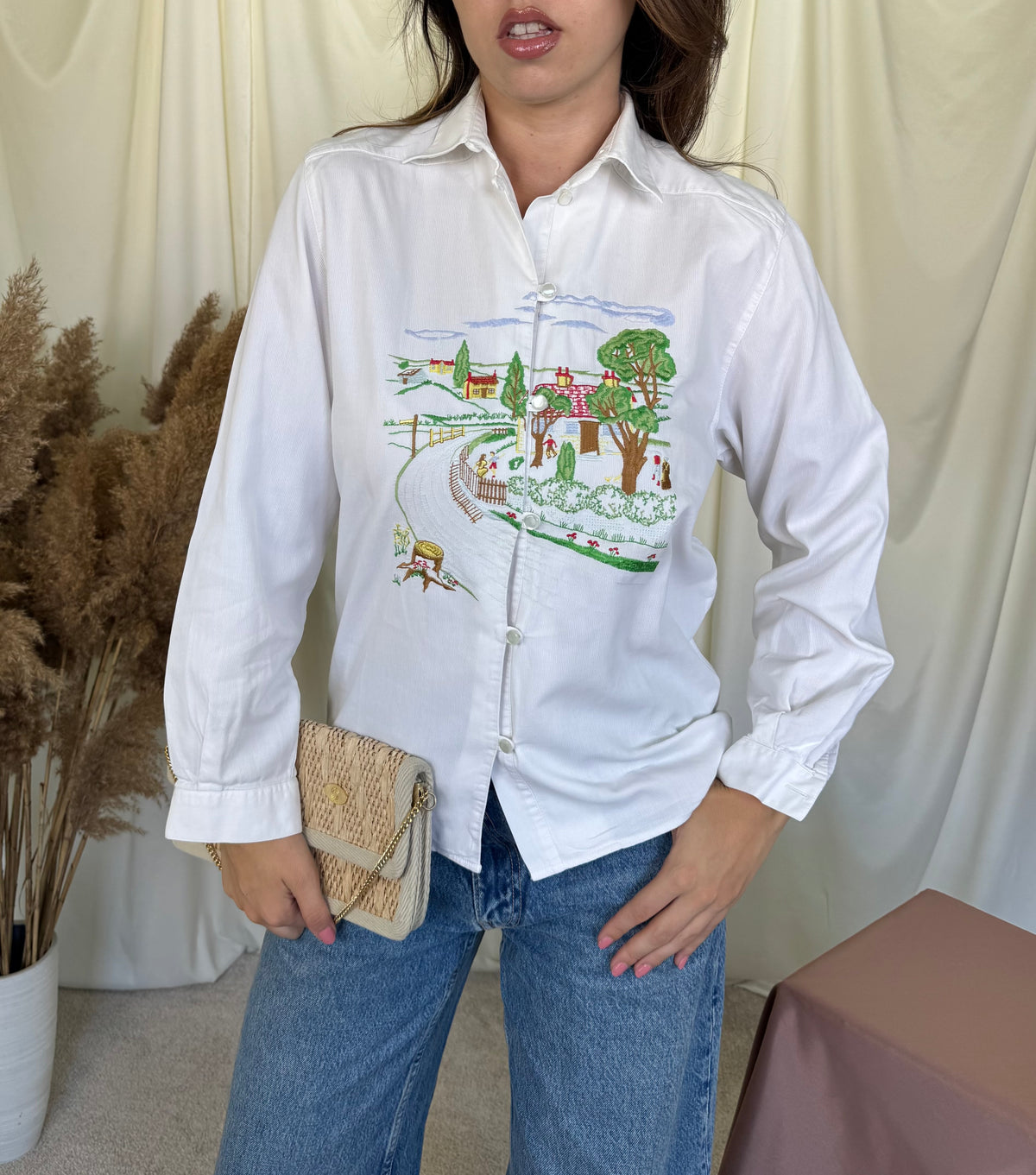Cămașă din bumbac cu broderie peisaj, produse made in Italy ( mărimea M)