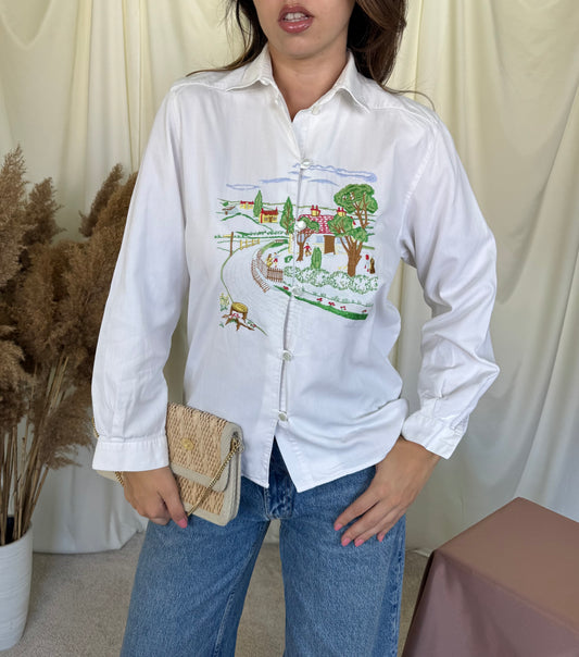 Cămașă din bumbac cu broderie peisaj, produse made in Italy ( mărimea M)