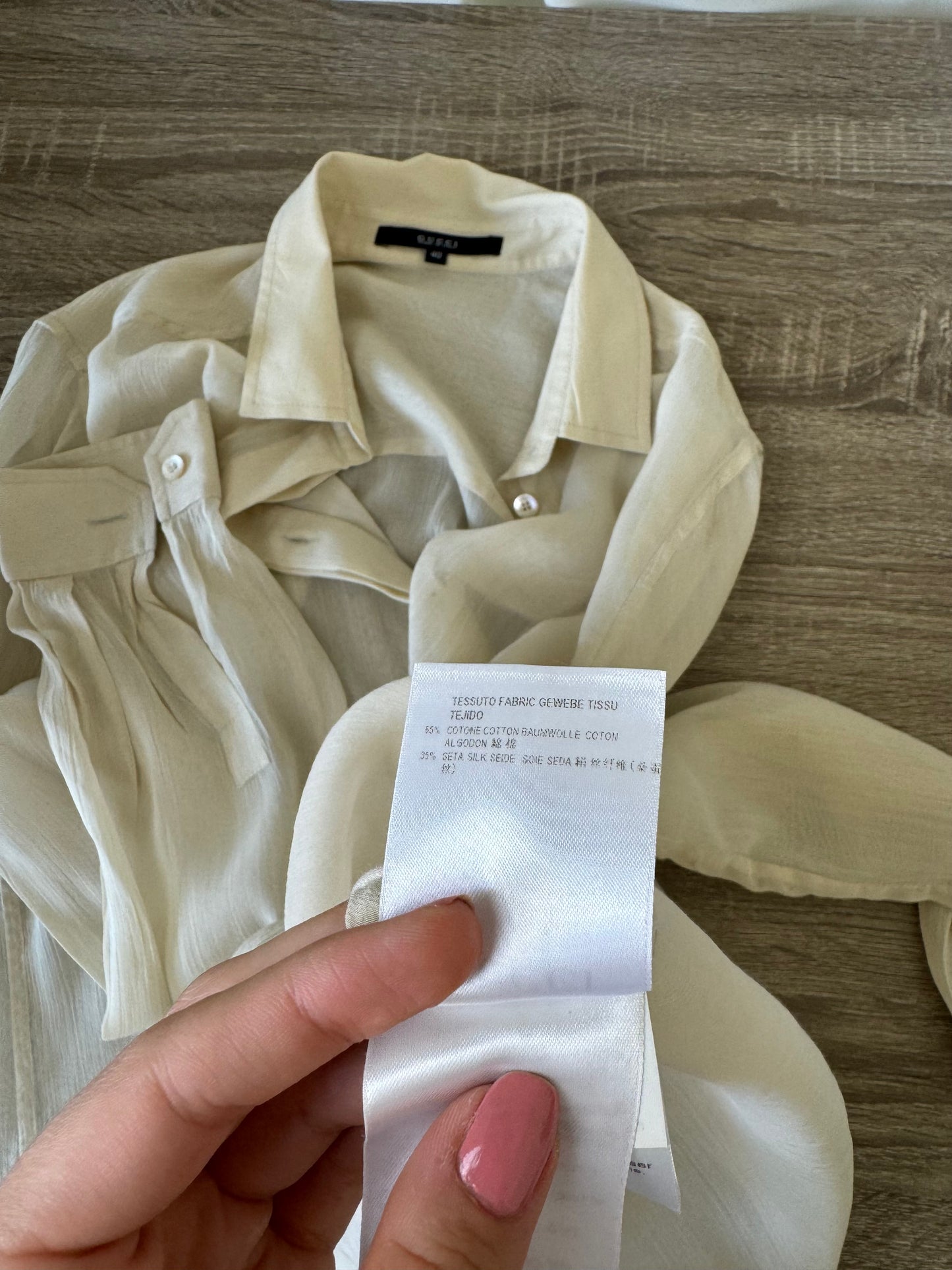 Cămașă luxury GUCCI din bumbac și mătase naturală, nasturi inscripționați  ( mărimea M)