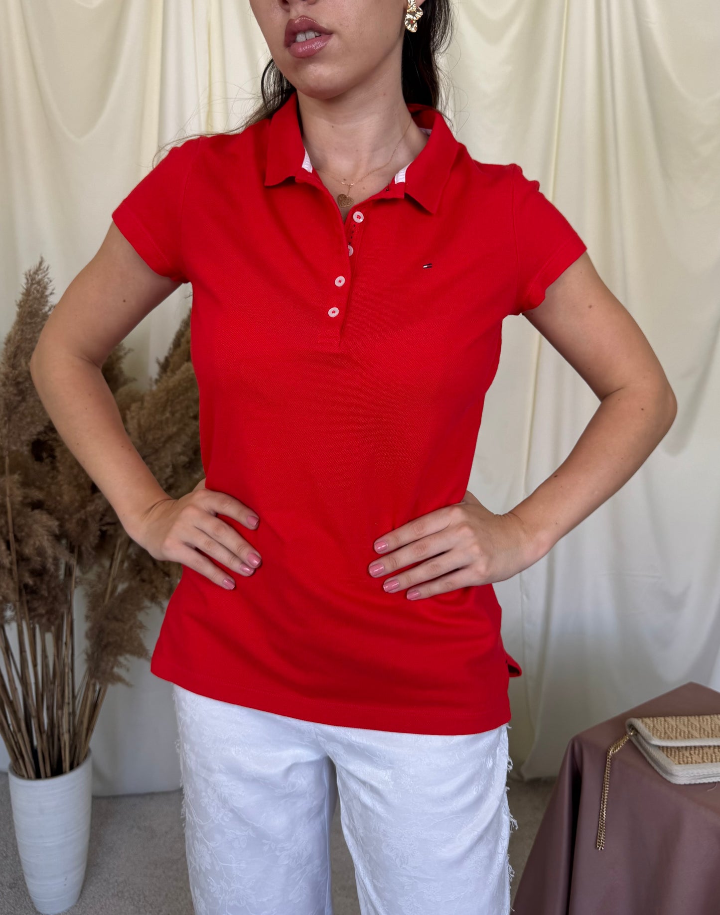 Tricou polo TOMMY Hilfiger din 100% bumbac roșu ( mărimea M/L)