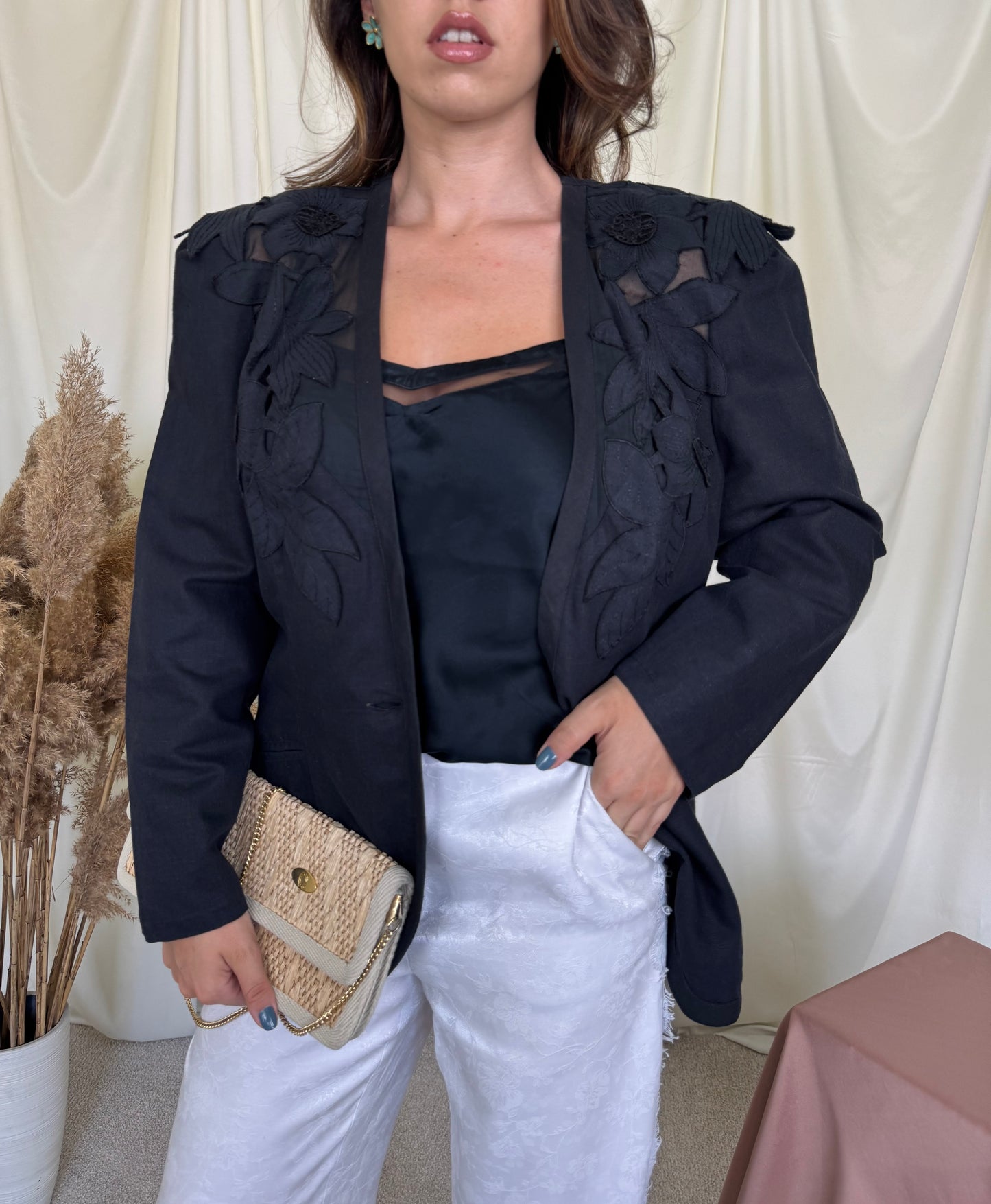 Sacou premium MADELEINE din bumbac și in cu aplicații superbe ( mărimea M/L)