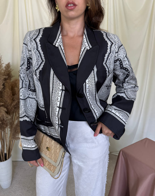 Sacou-jacheta vintage RENZO din 100% mătase naturala cu print ( mărimea L-XL)