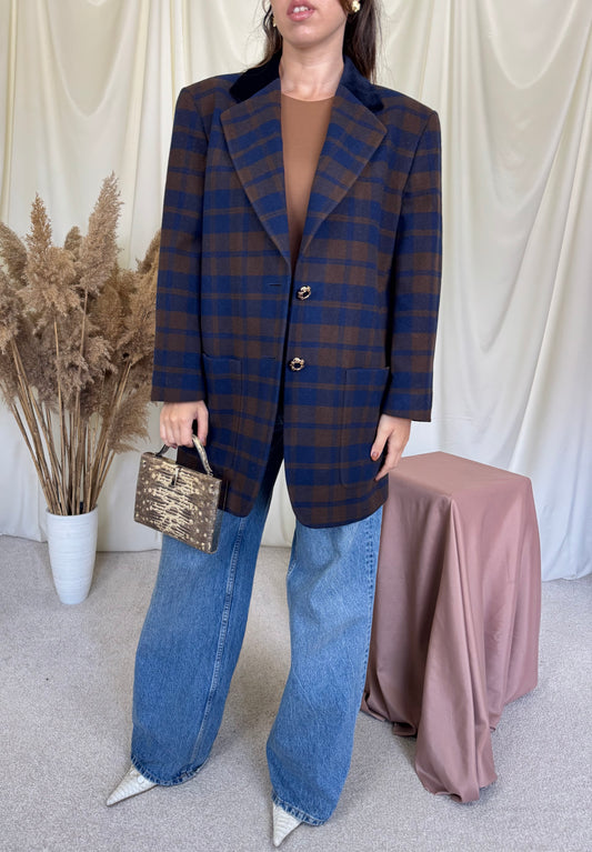 Sacou vintage spectaculos tip palton din stofă premium de lână și cașmir, nasturi bijuterie ( mărimea L/XL)