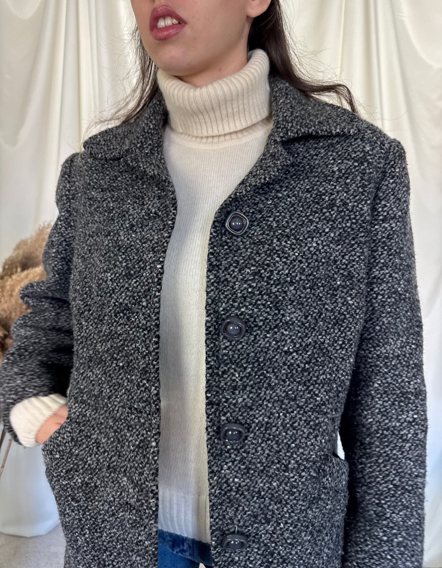 Jacheta vintage din stofa de lâna tip tweet