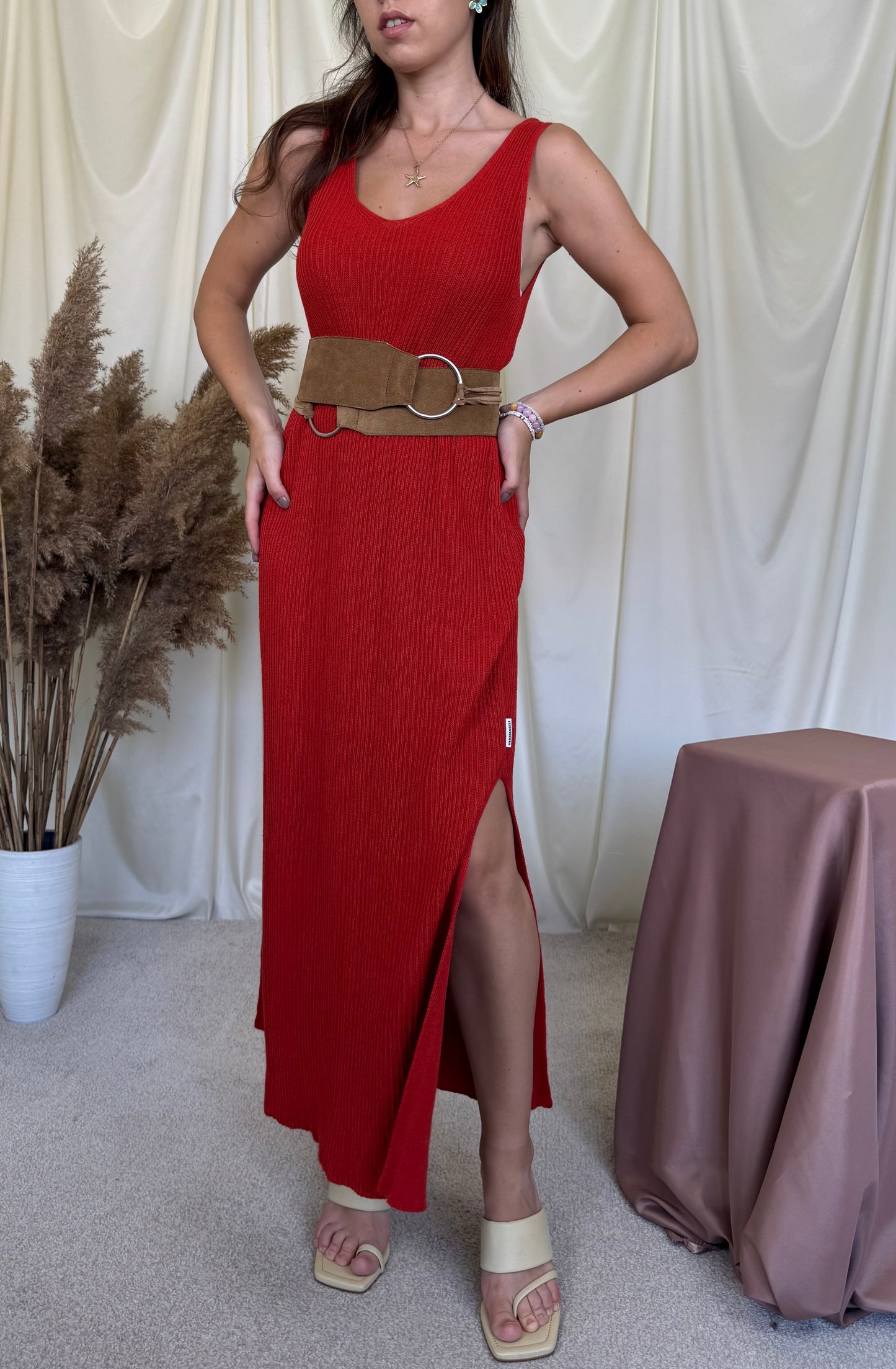 Rochie din tricot de in și bumbac ARMED ANGELS + curea piele  ( marimea M)