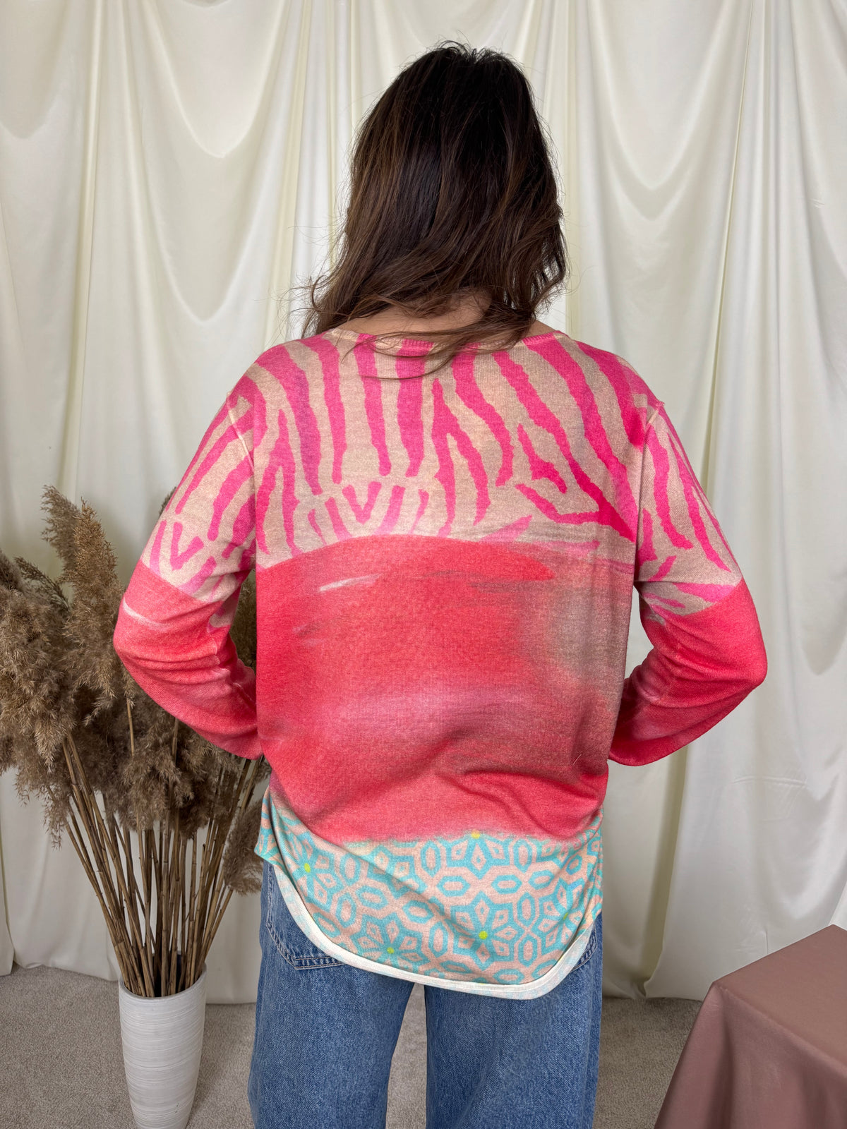 Bluză superbă GRACE cu print din merino extra fin și cașmir ( mărimea L/XL)