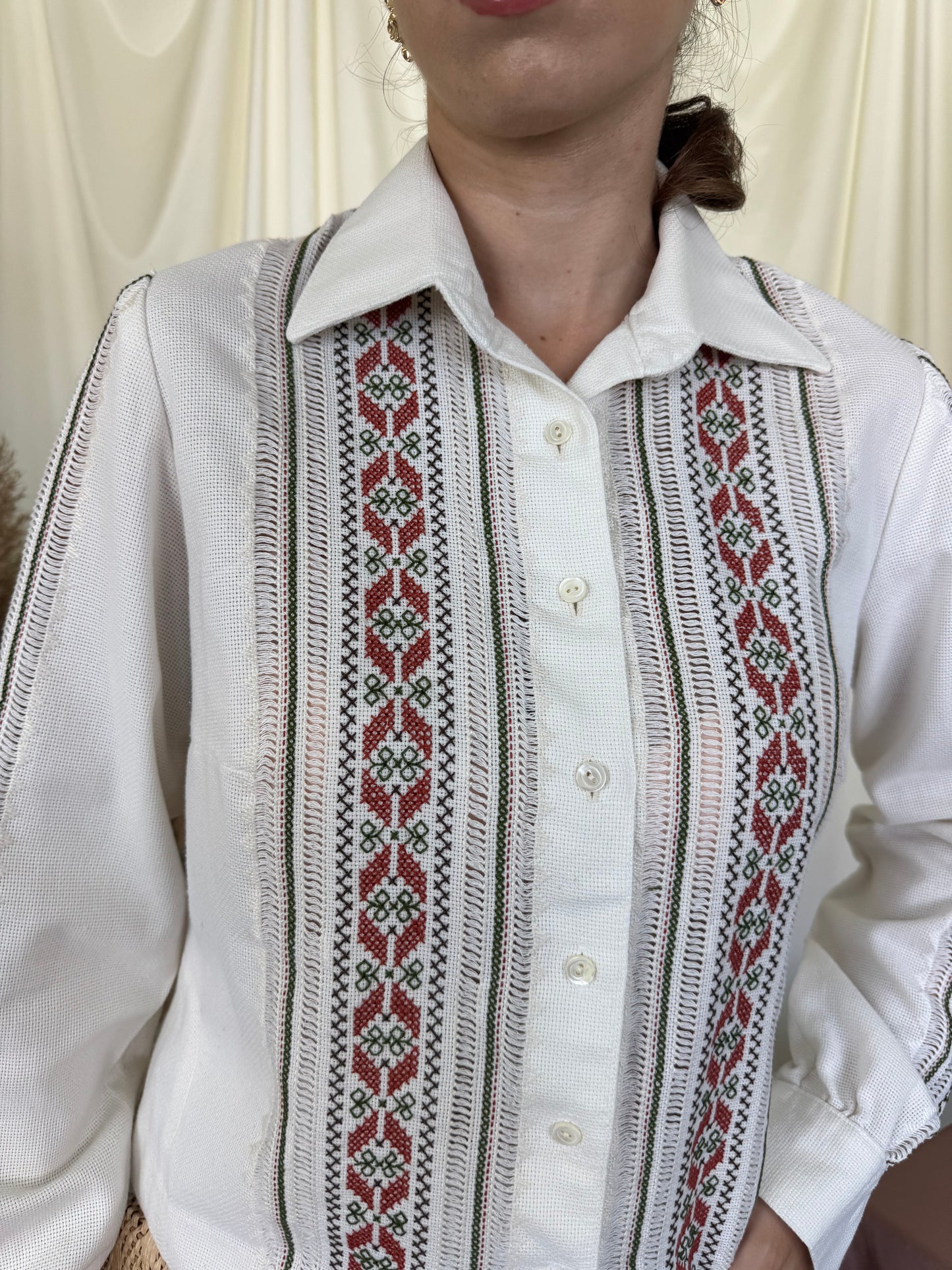 Cămașă vintage unicat din bumbac cu țesătură manuală superbă ( mărimea M)