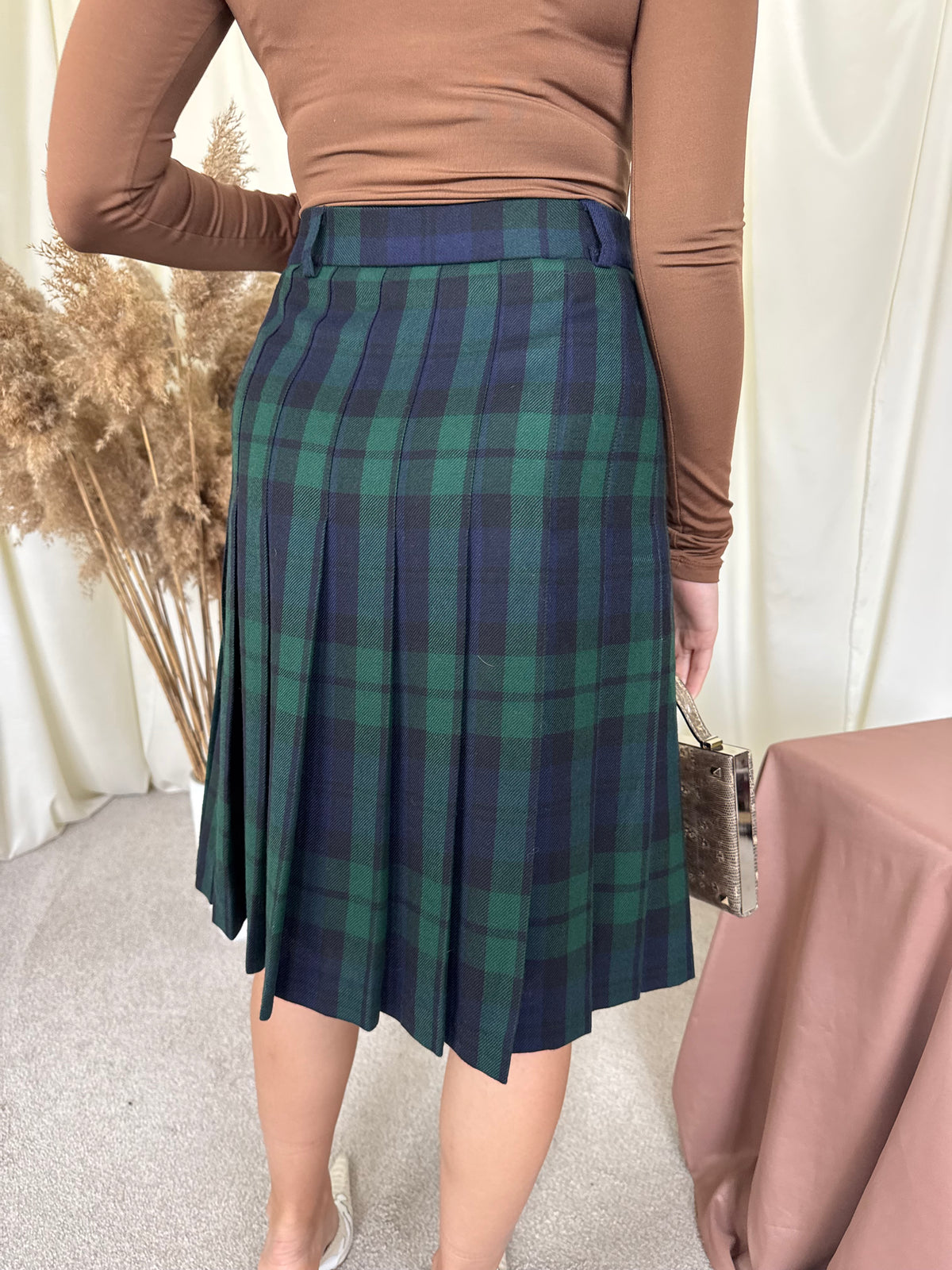 Fustă vintage din lana cu print tartan din 100% lână( mărimea S)