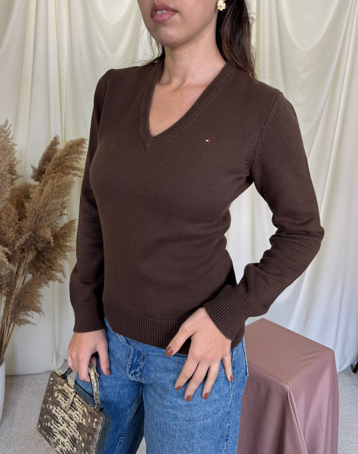 Bluză Tommy Hilfiger din 100% bumbac, maro( mărimea S/M)