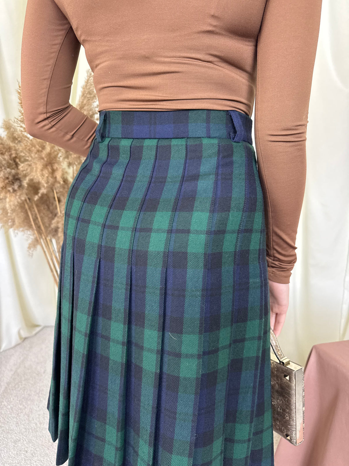 Fustă vintage din lana cu print tartan din 100% lână( mărimea S)