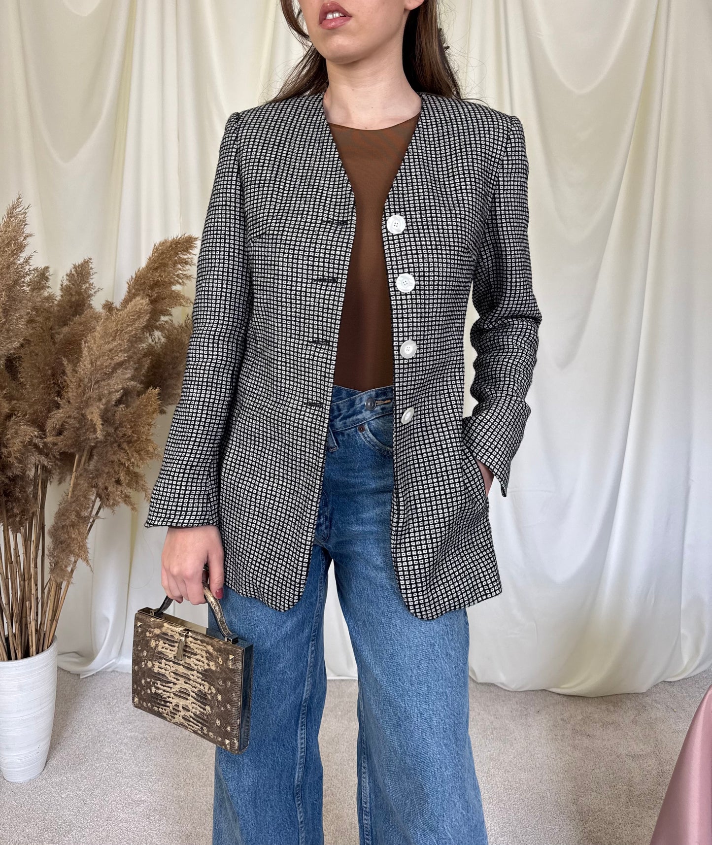 Sacou superb de brand Madeleine din stofă cu print 90% lână (Mărimea 36/S)