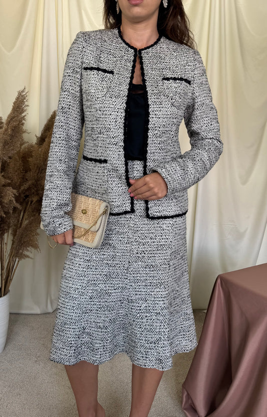 Costum Deux piece Christian berg din tweed, fusta cu talie marcata ( mărimea 36/S)