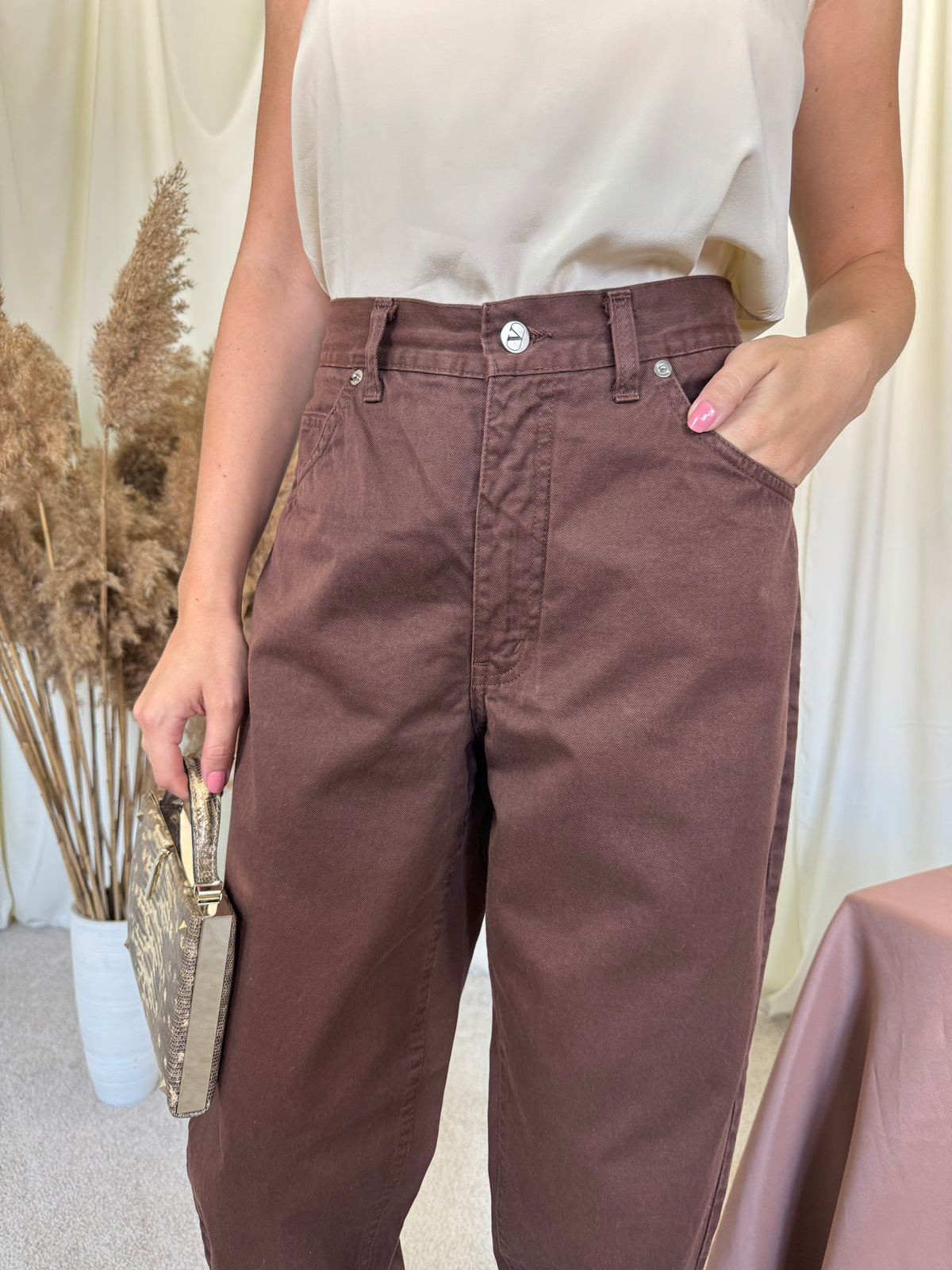 Blugi vintage luxury VALENTINO din denim de bumbac, talie super înaltă ( mărimea L)