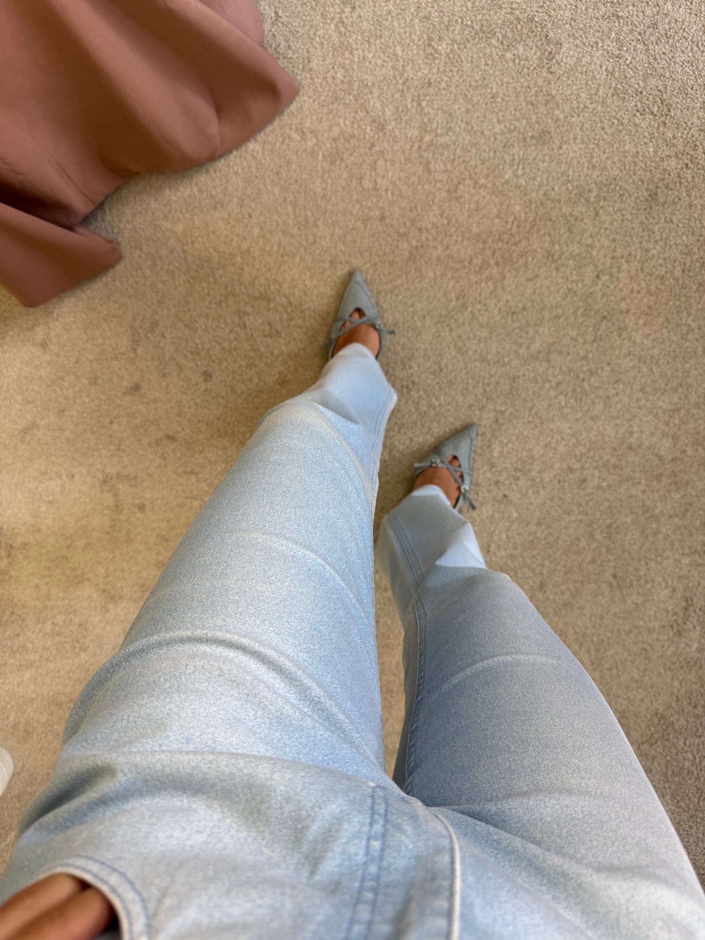 Jeans Roberto Cavalli cu print baby blue, talie medie 
(Mărimea xs/s)