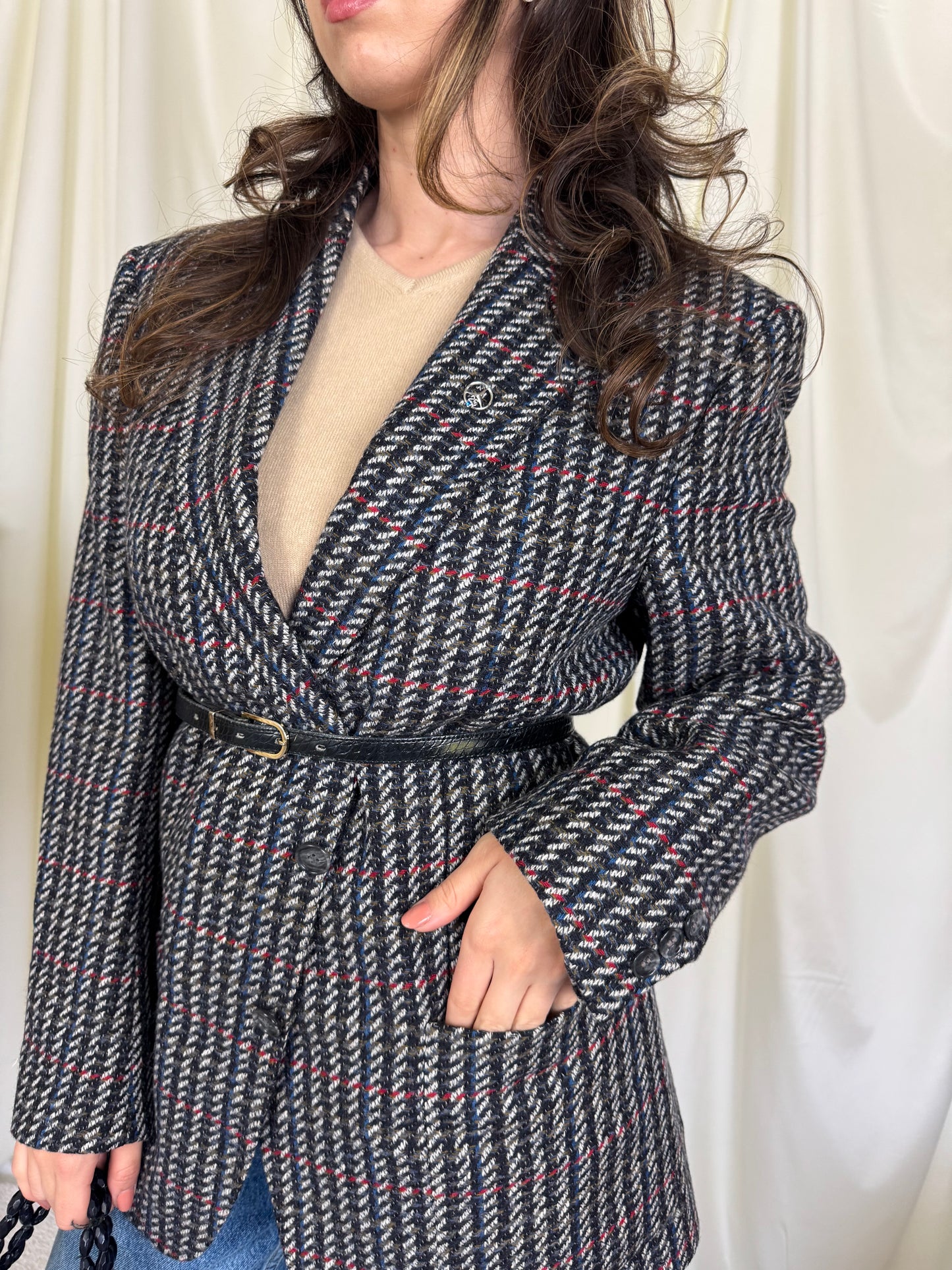 Sacou vintage din stofă superbă de lână și bumbac, fit oversized ( mărimea M)