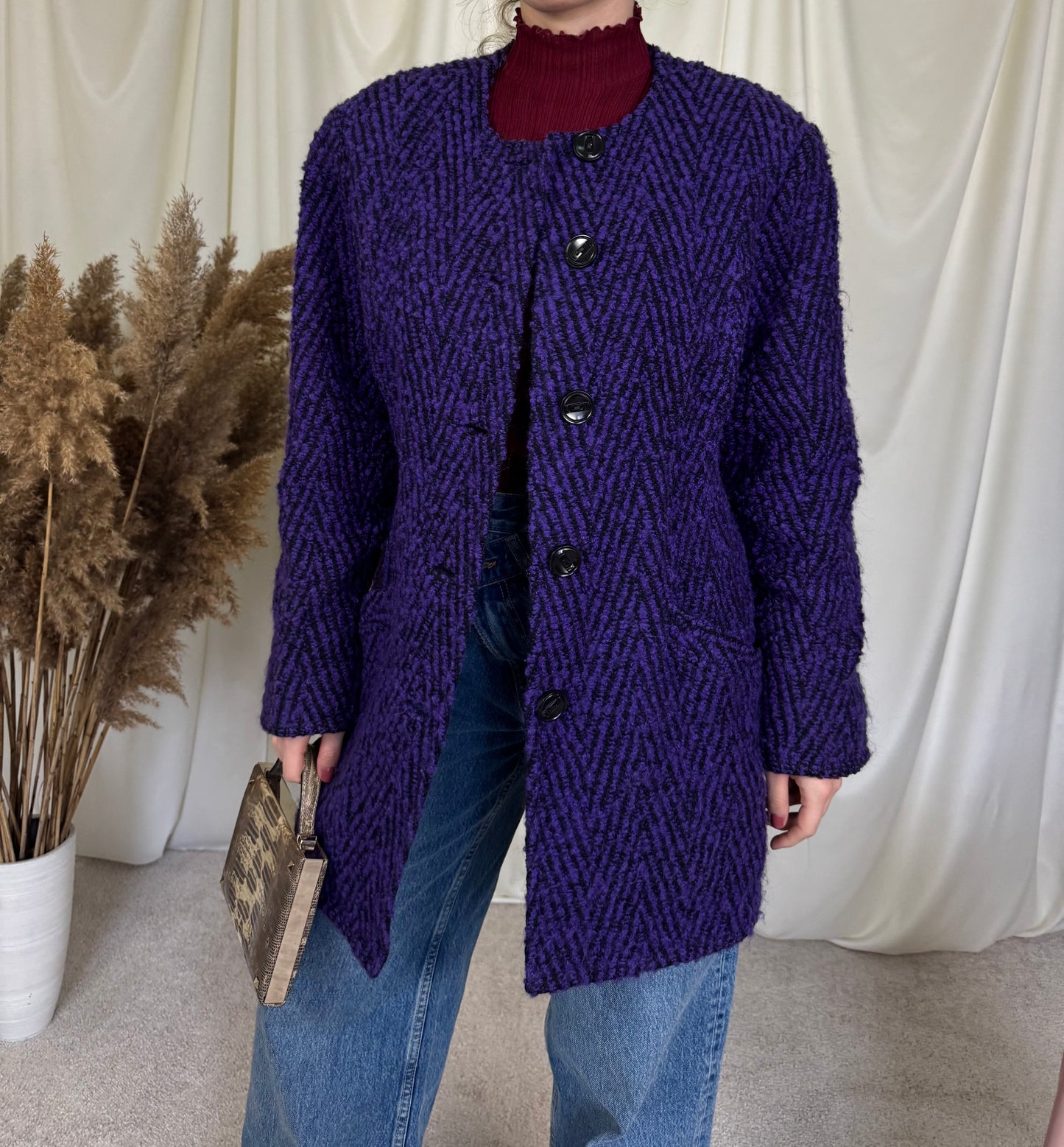 Palton din stofă superbă cu print ( L)