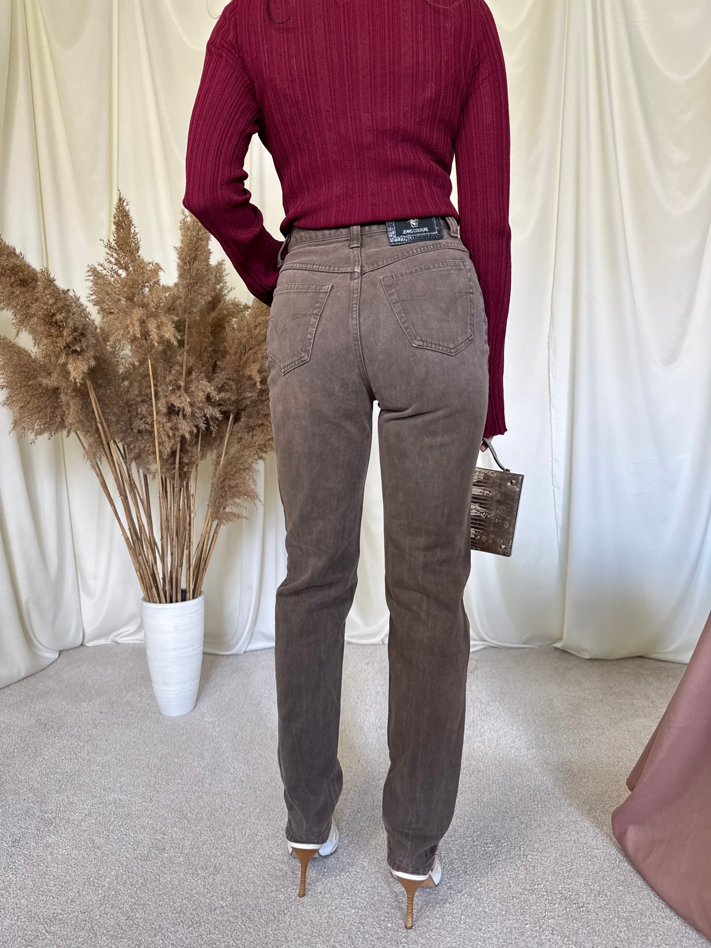 Blug vintage VERSACE cu talie înaltă, denim din bumbac ( XS/S)