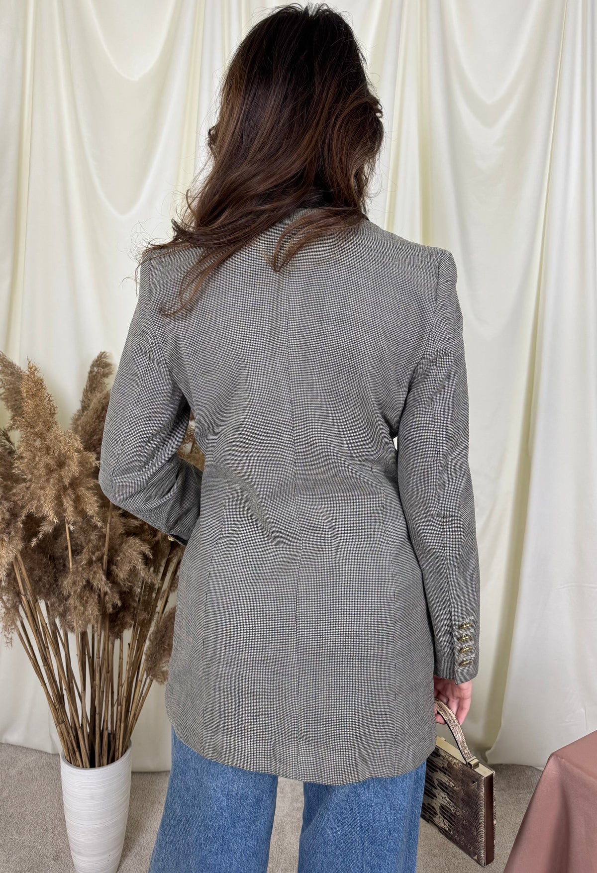 Sacou vintage premium ESCADA din stofă de lână și mătase naturală, nasturi aurii inscripționați ( mărimea S)