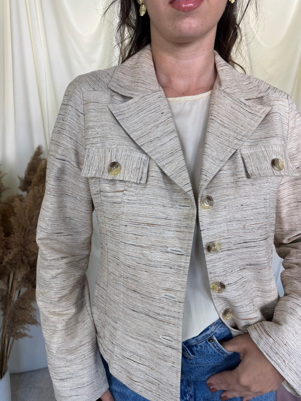 Sacou-jacheta vintage din  100% mătase naturală, bej ( mărimea S/M)