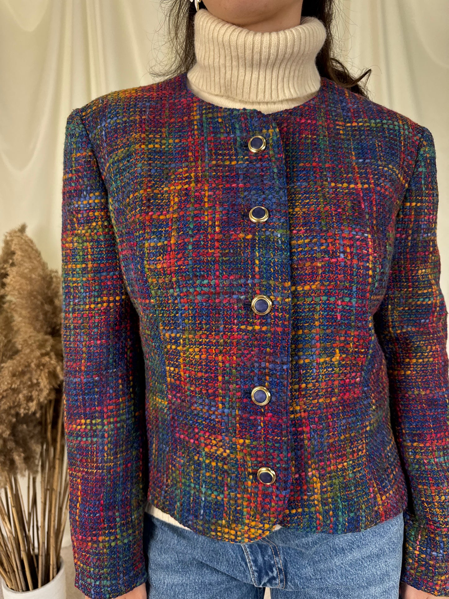 Jacheta vintage din tweed, nasturi tip bijuterie