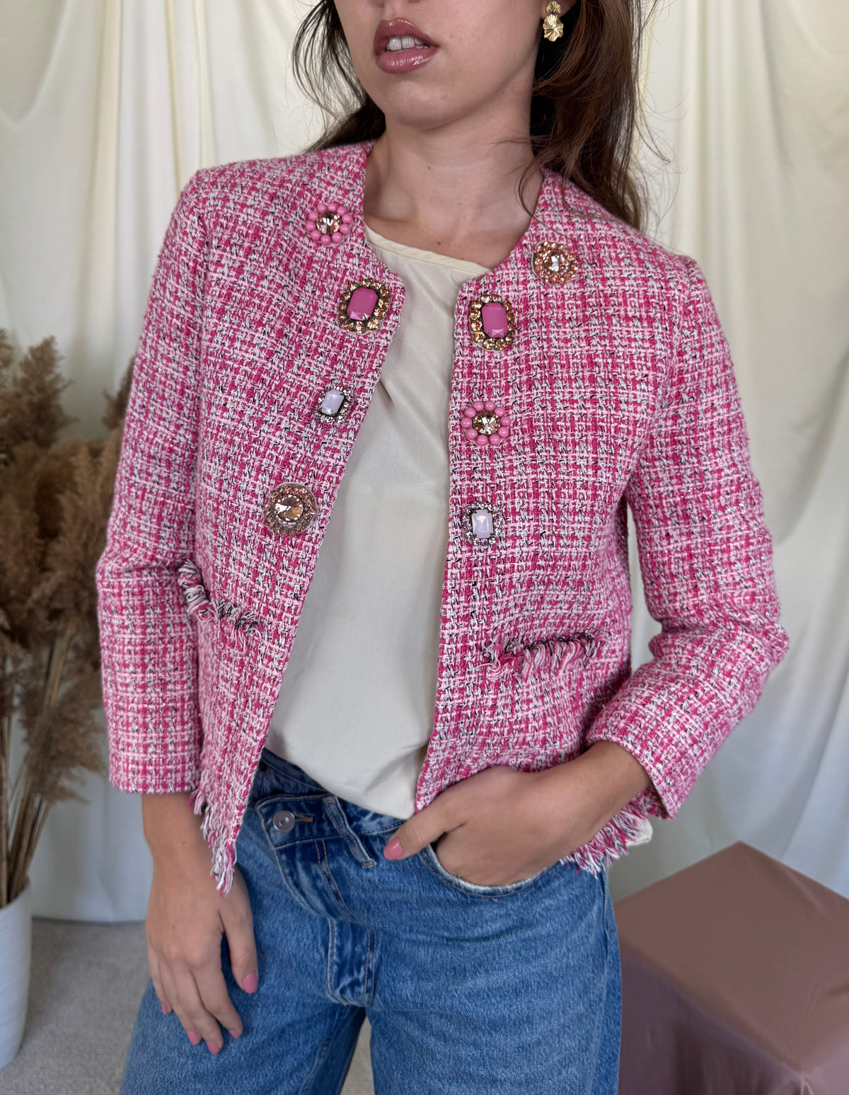 Sacou tip tweed pinko cu accesorii tip bijuterie ( mărimea S)
