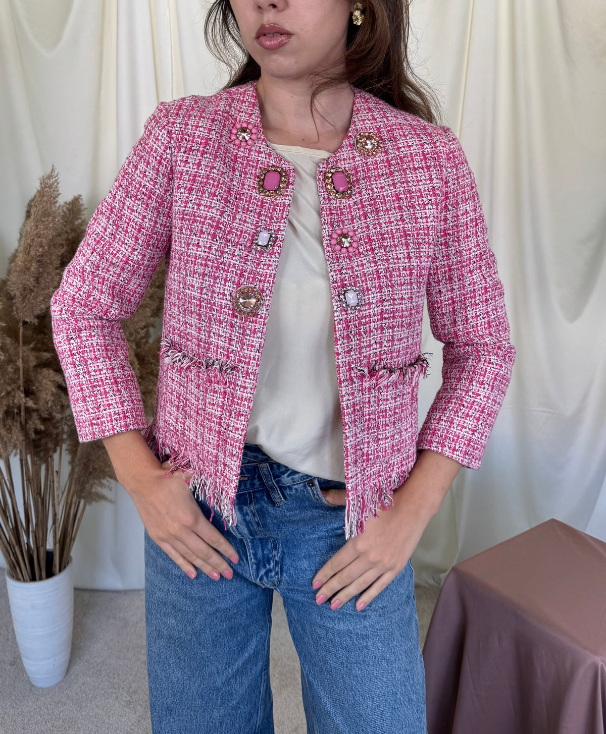 Sacou tip tweed pinko cu accesorii tip bijuterie ( mărimea S)