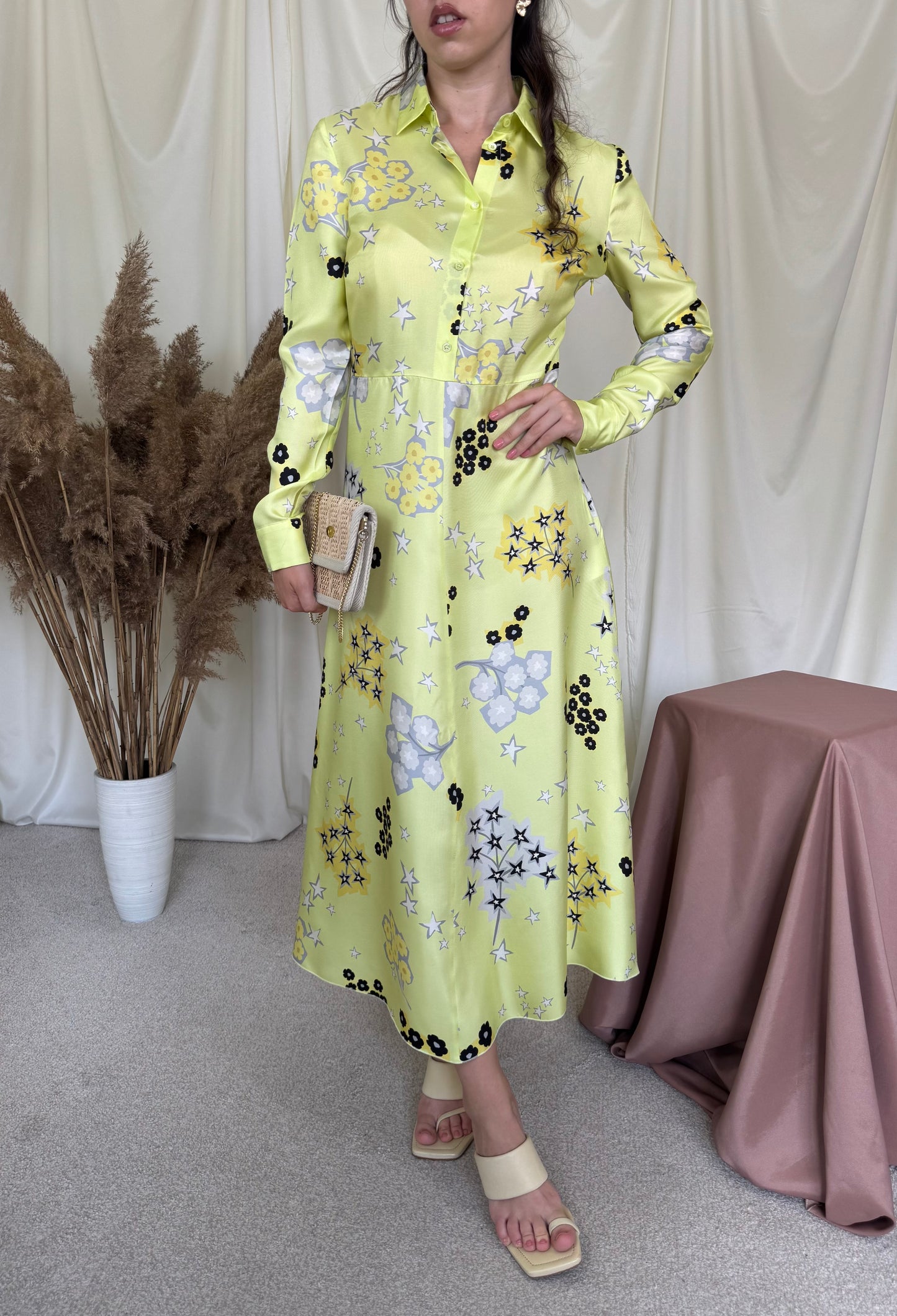 Rochie nouă Valentino din 100% mătase naturală cu print, talie marcata ( mărimea S)