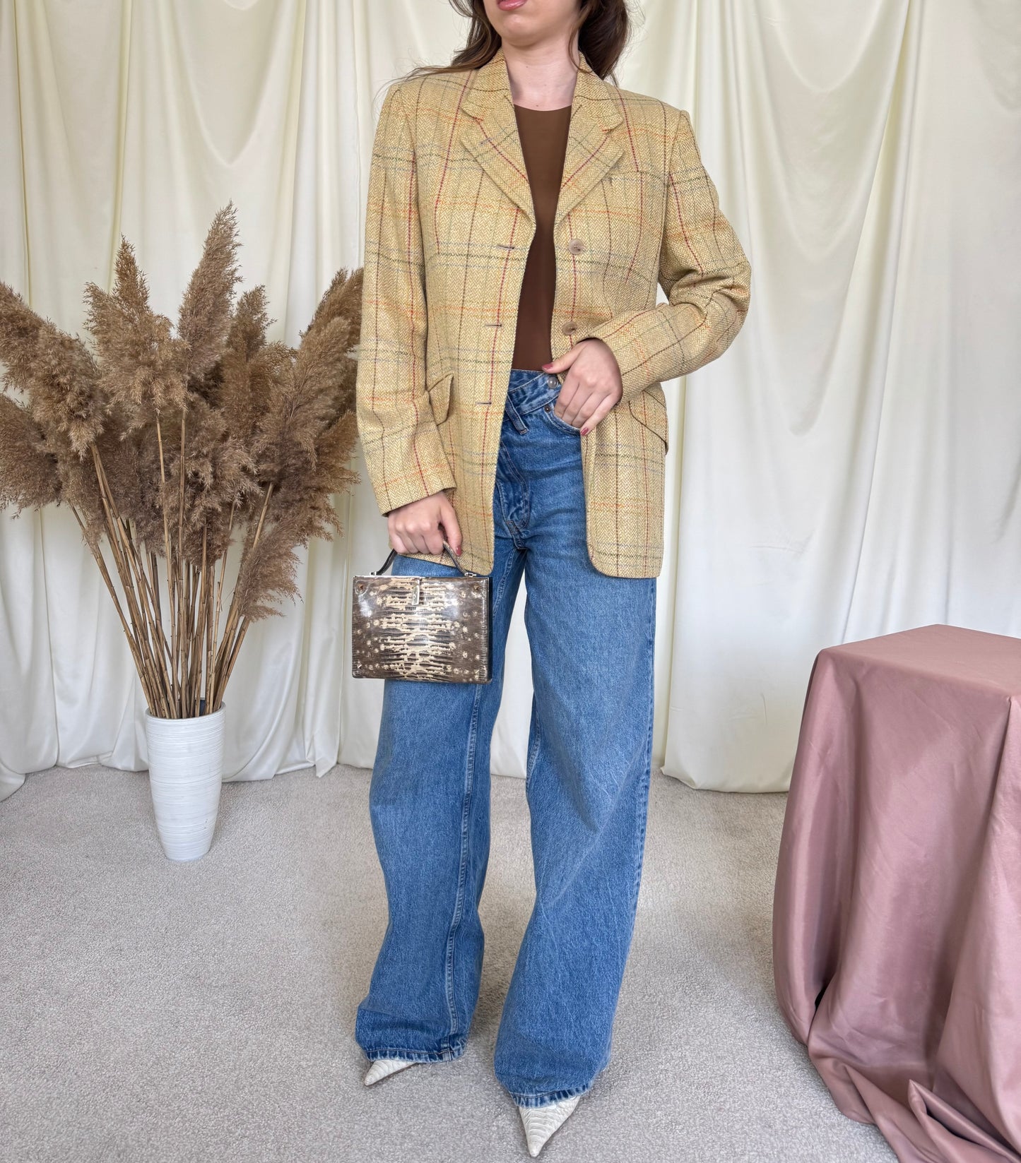 Sacou vintage din stofă premium de mătase naturală ( mărimea S/M)