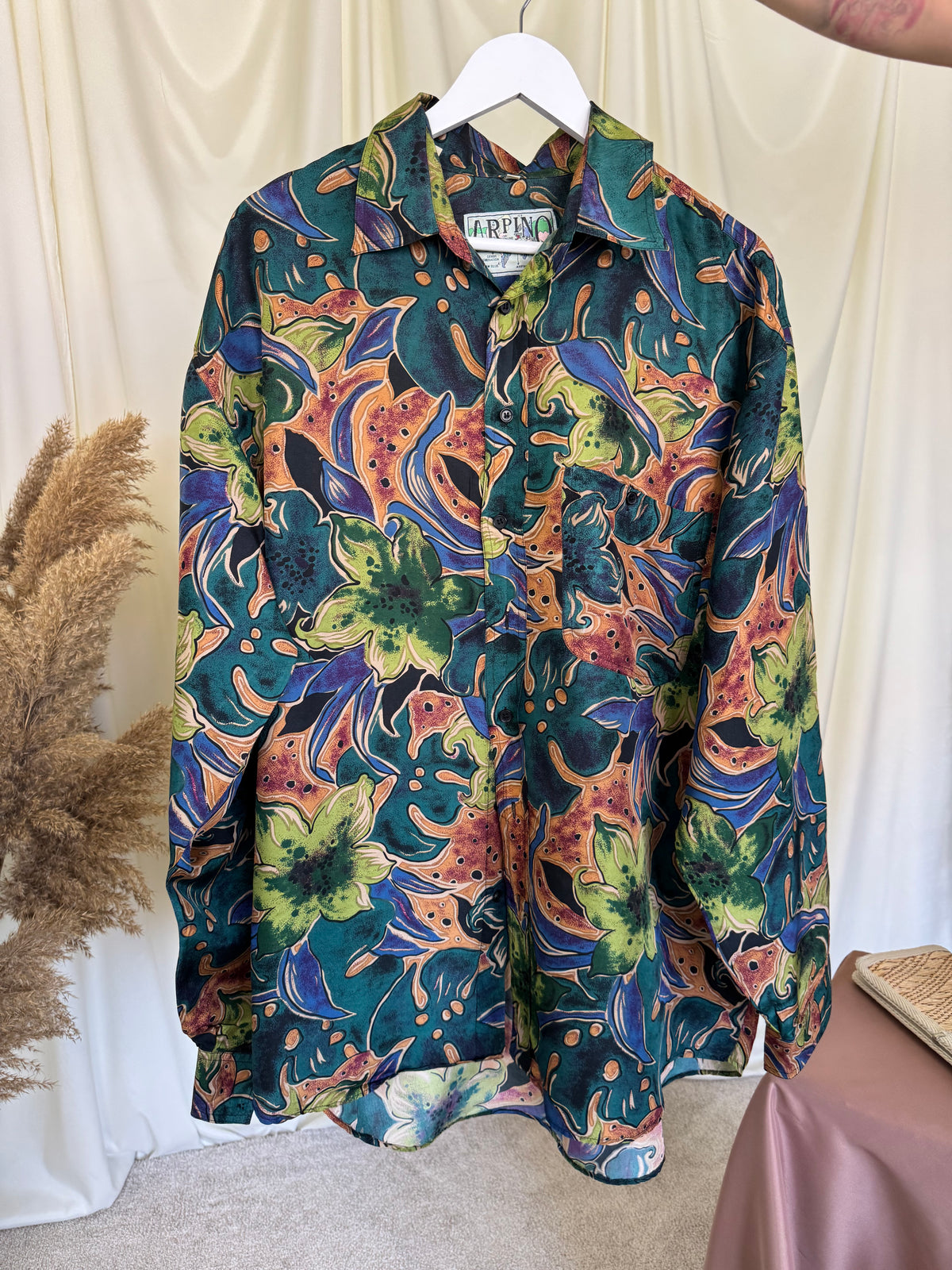 Cămașă bărbateasca din 100% mătase naturală cu print ( mărimea L/XL) mâneci lungi