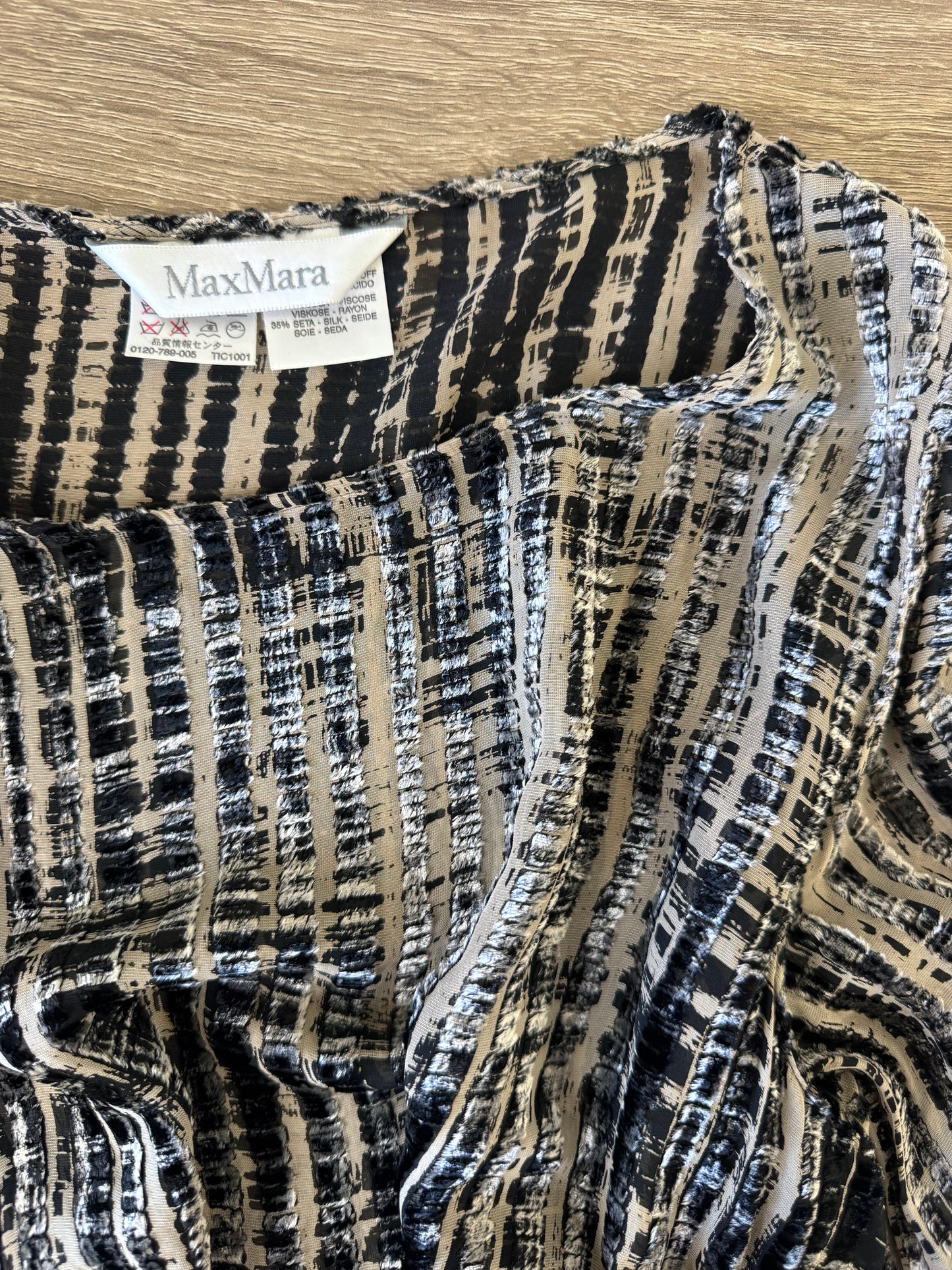 Bluza-tunică MAX MARA din vâscoză și mătase naturala cu detalii din catifea (Mărimea M)