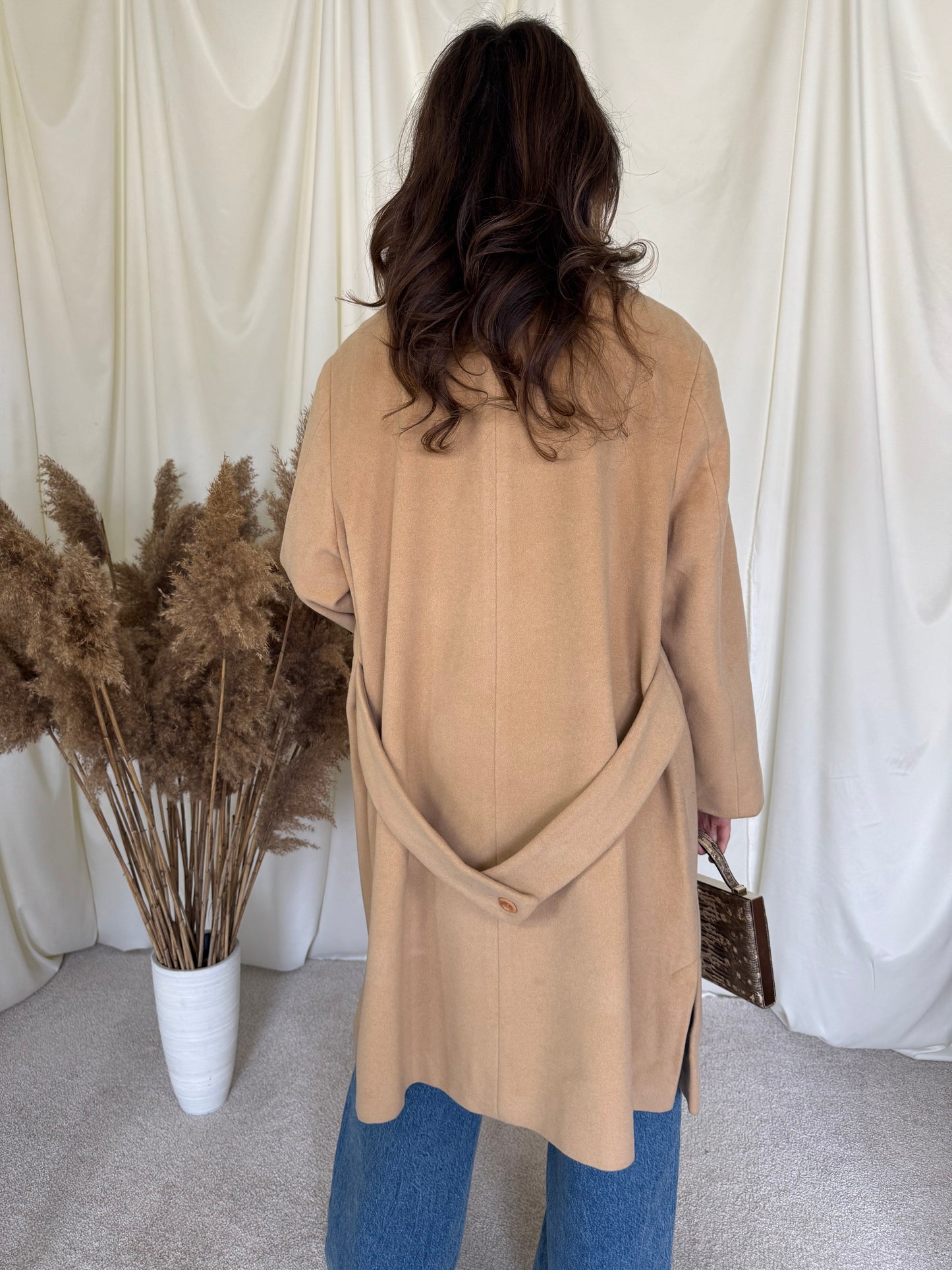 Palton vintage camel din 65% lână și angora, ( L/XL)