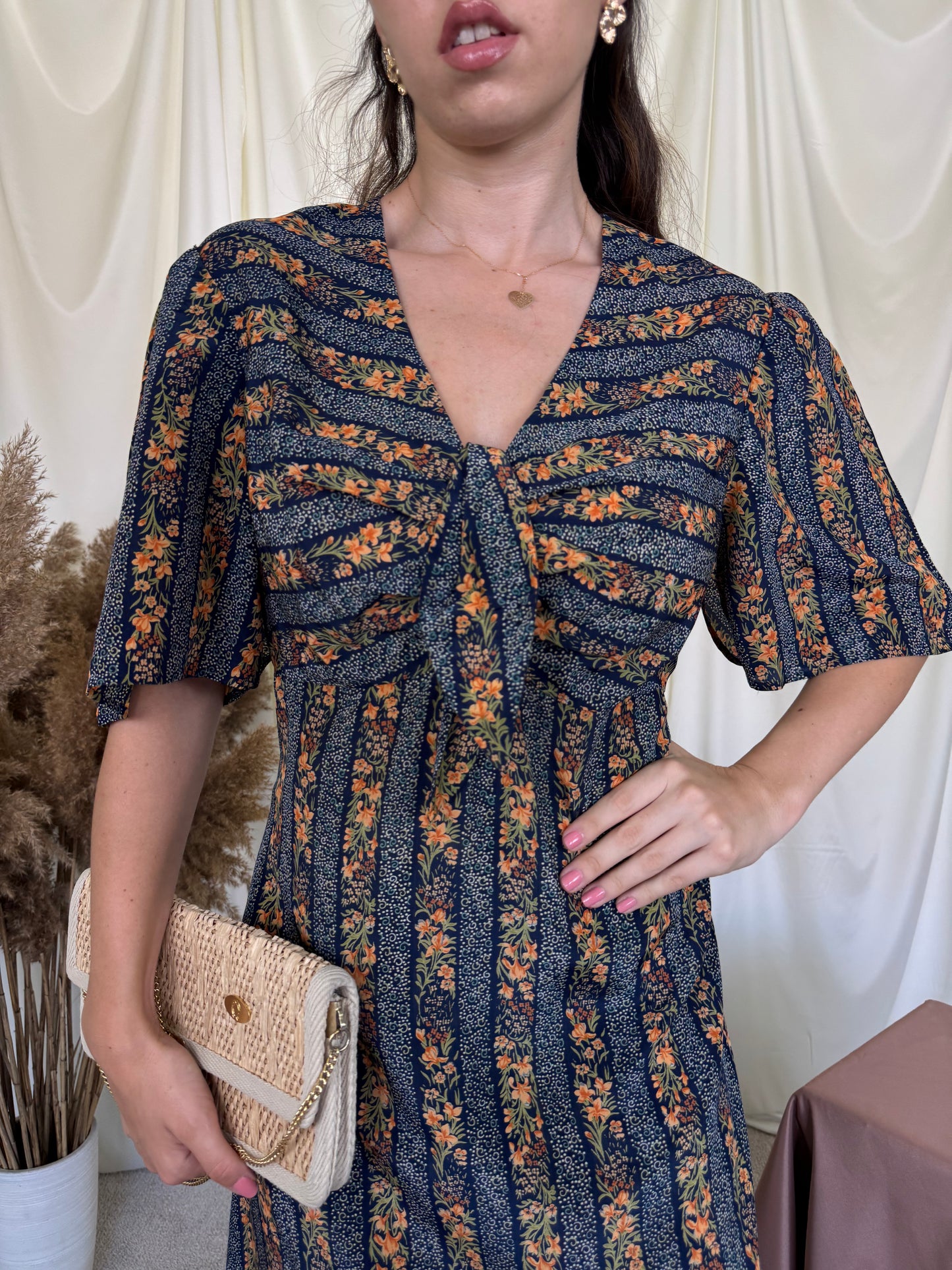 Rochie vintage din 100% matase naturala cu print, produs unicat ( mărimea M/L)