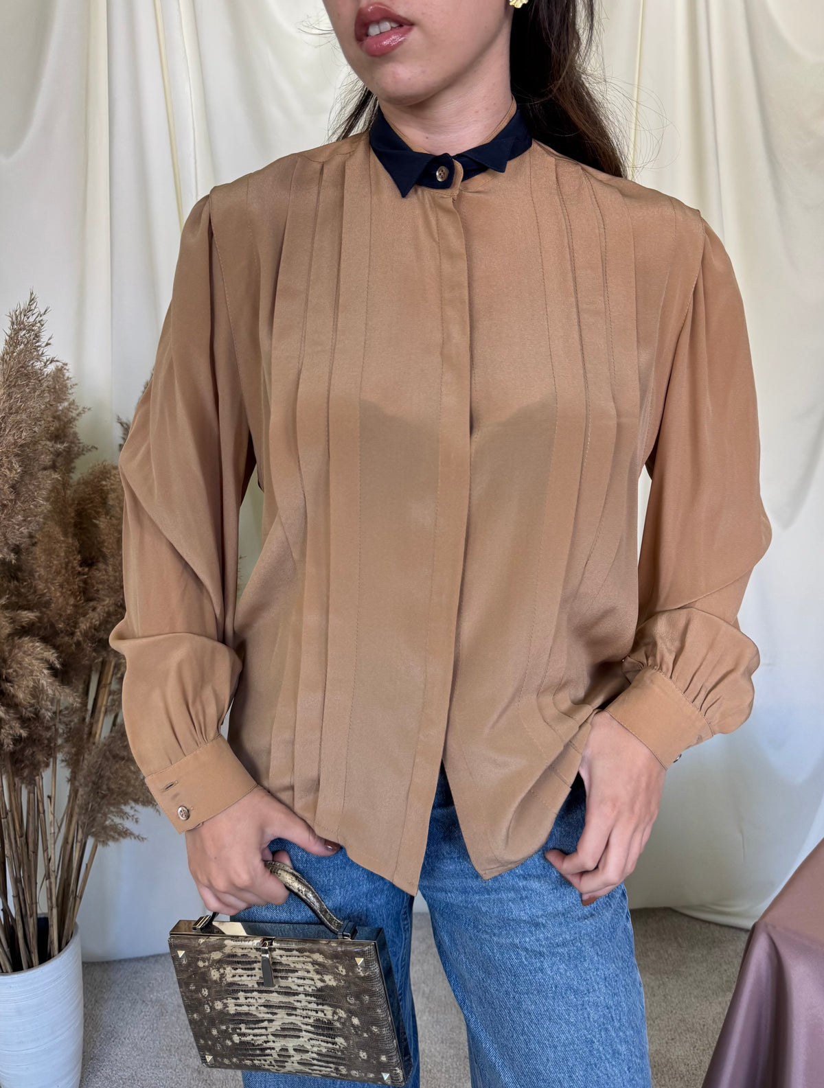 Cămașă vintage premium RENZO din 100% mătase naturală ( mărimea M-M/L)