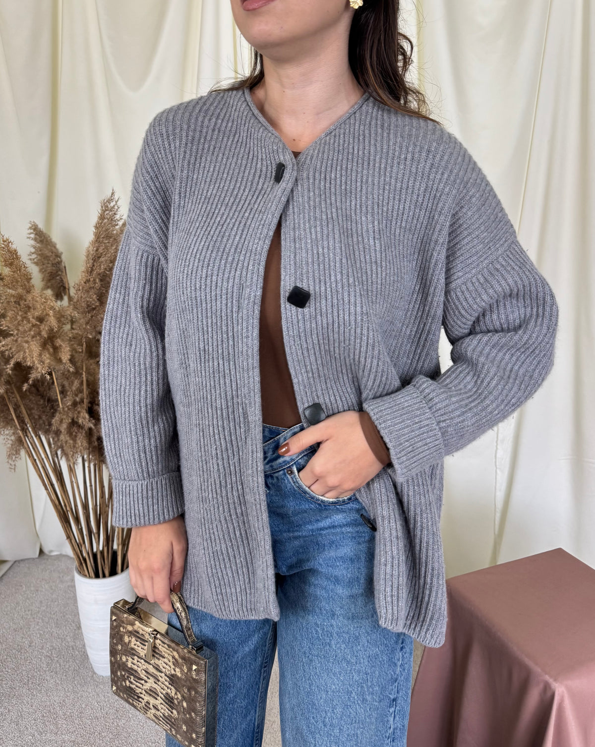 Cardigan premium MARC CAIN din lana și angora, fit oversized ( marimea M/L)
