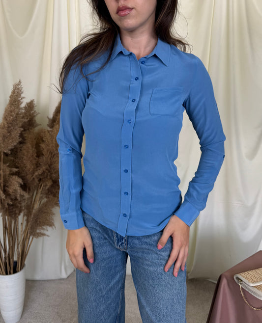 Cămașă CAROLL din 100% mătase naturala baby blue, model cambrat ( mărimea xs)