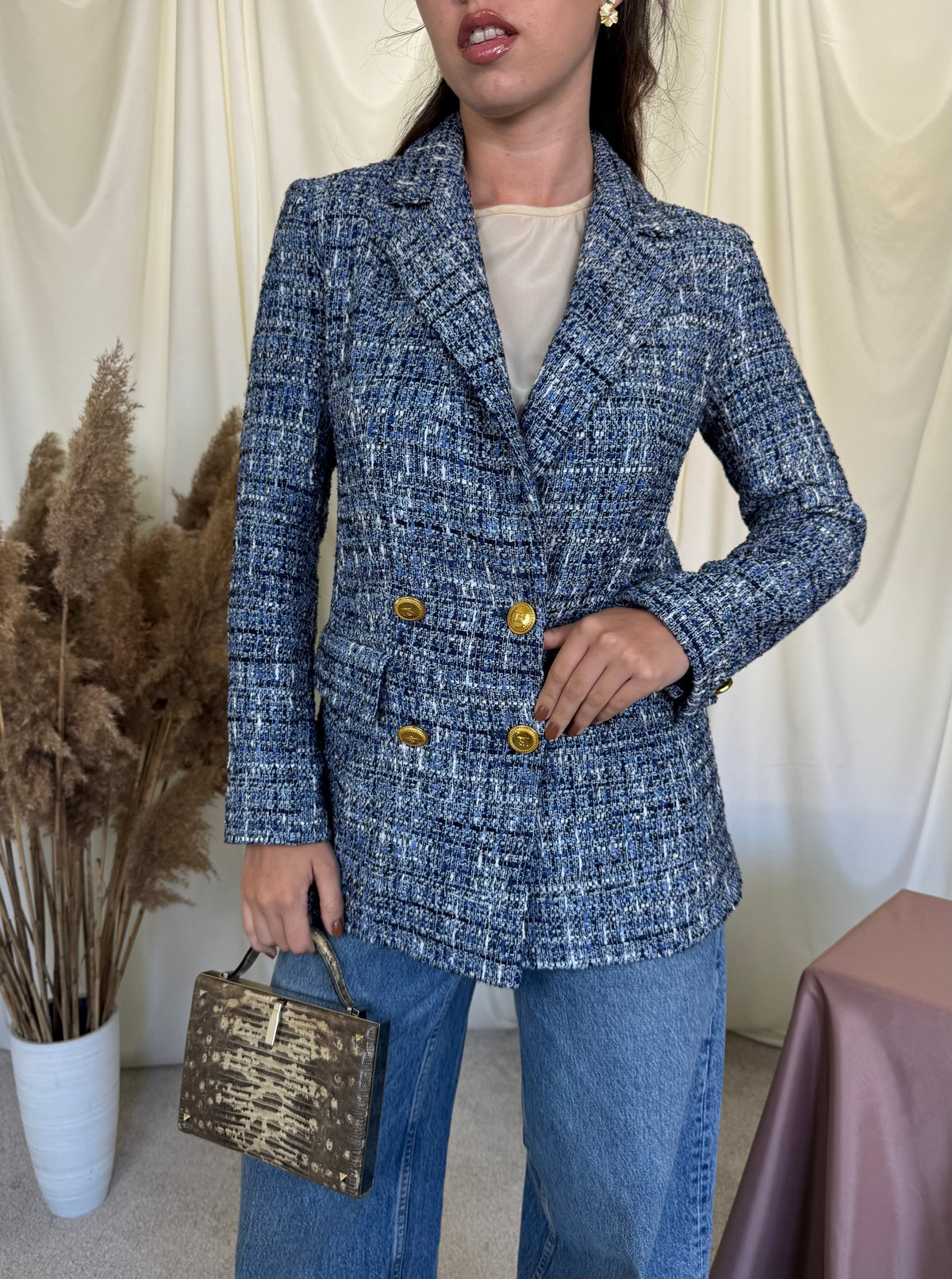 Sacou premium Luisa Spagnoli din tweed cu nasturi tip bijuterie ( mărimea S)