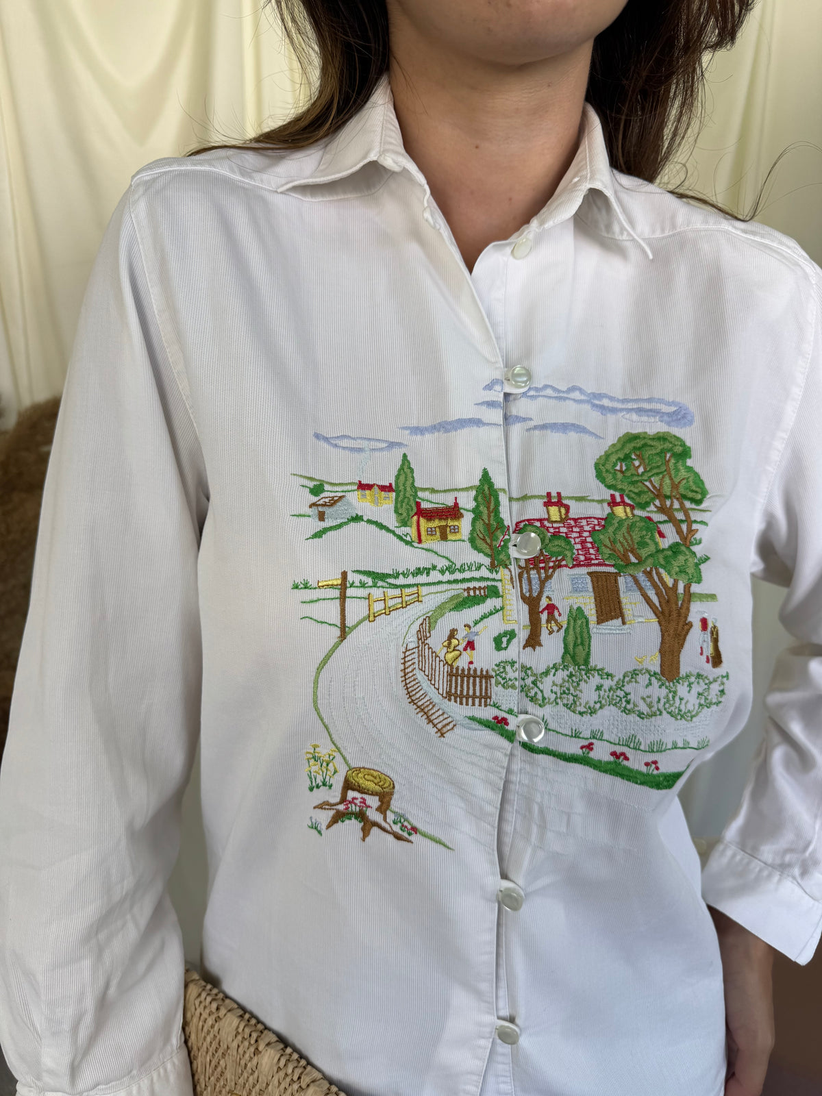 Cămașă din bumbac cu broderie peisaj, produse made in Italy ( mărimea M)
