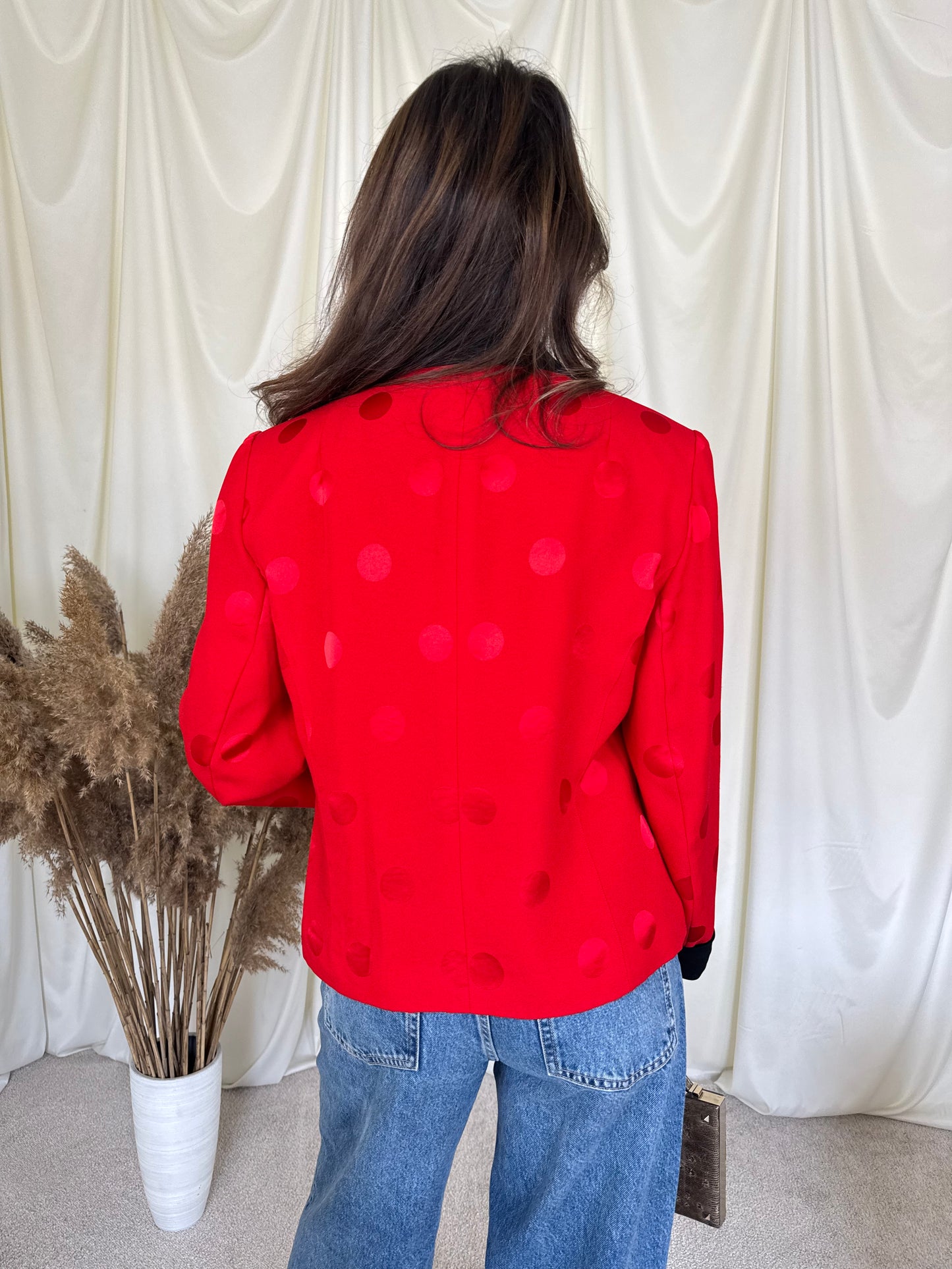 Sacou vintage elegant cu nasturi bijuterie și print buline 
(Mărimea M)