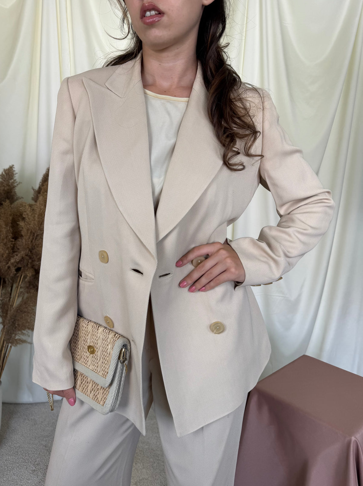 Costum vintage premium GIANFRANCO FERRE 2 piese, sacou la rând dublu de nasturi  și pantalon cu talie înaltă ( mărimea s )