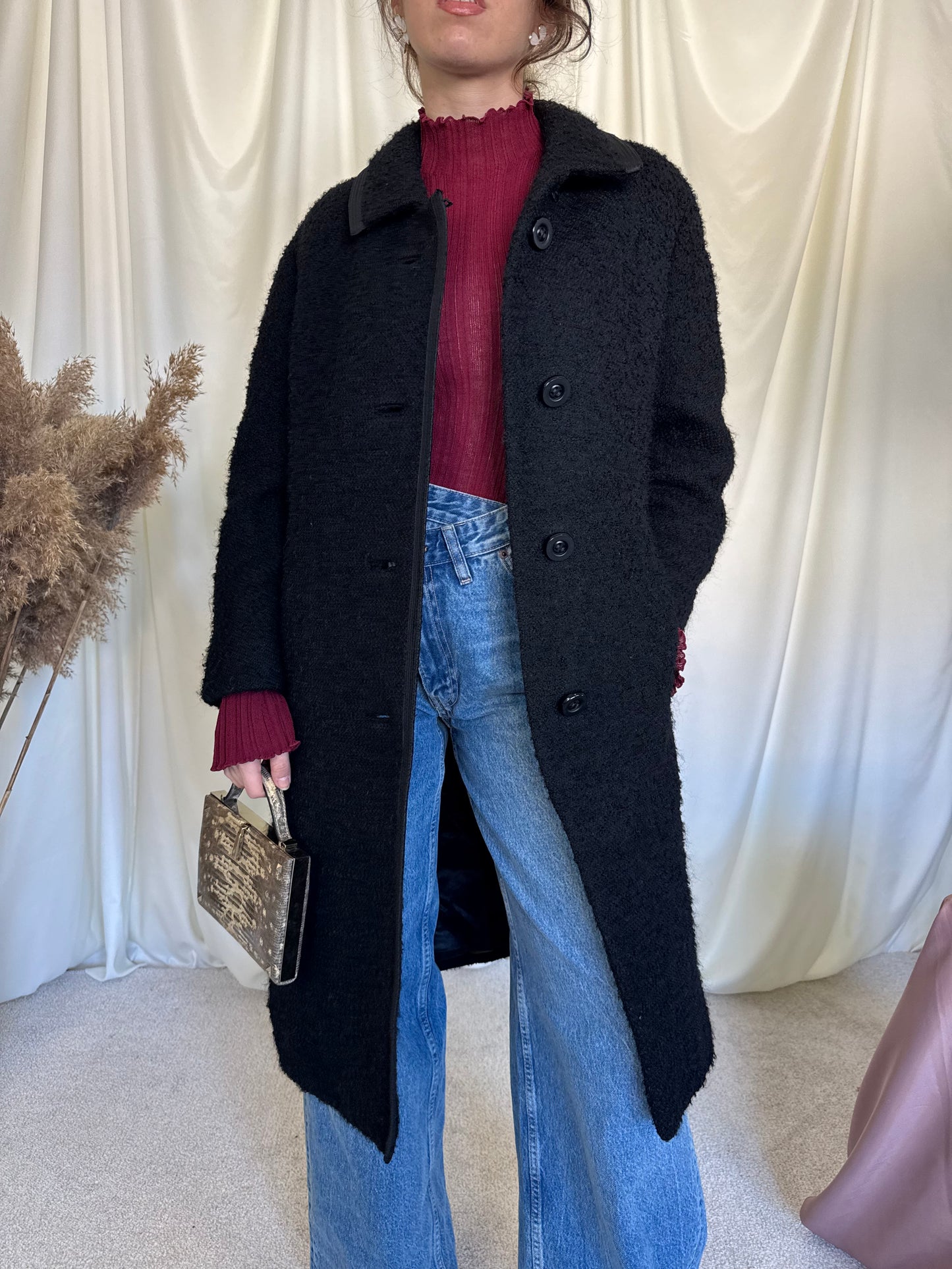 Palton vintage superb din stofă de lână boucle, mărimea M