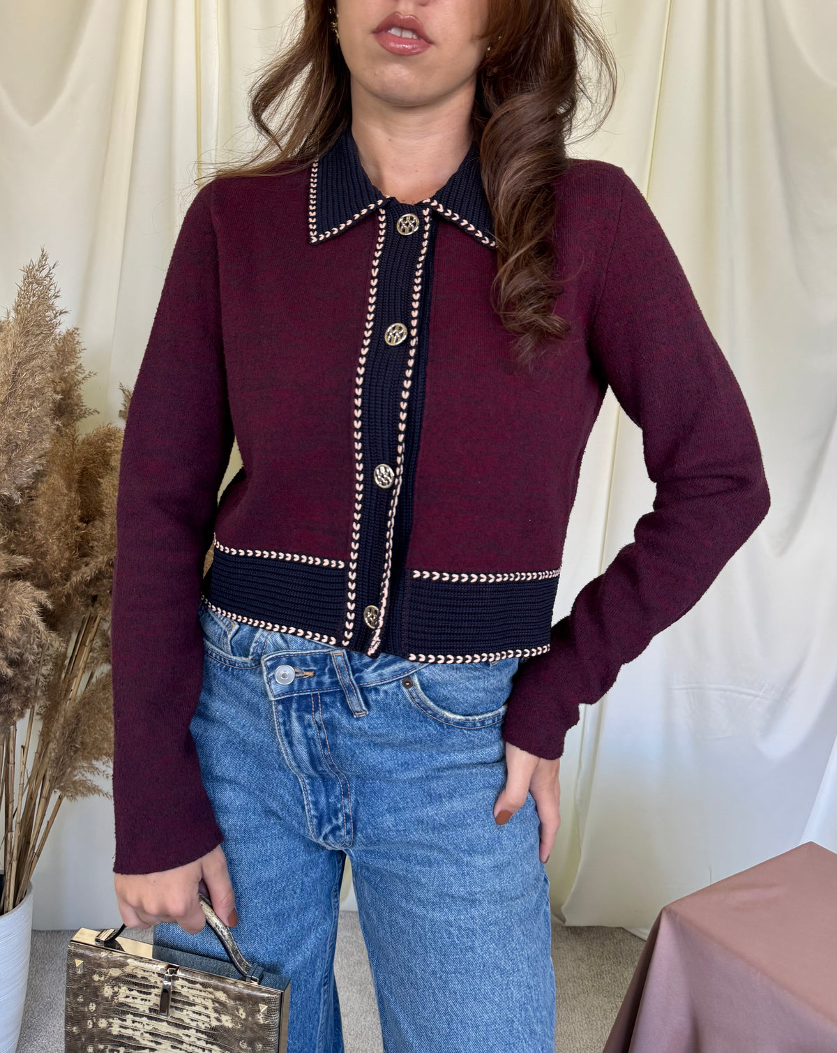 Jerse CLAUDIE PIERLOT cu nasturi tip bijuterie ( mărimea S/M)