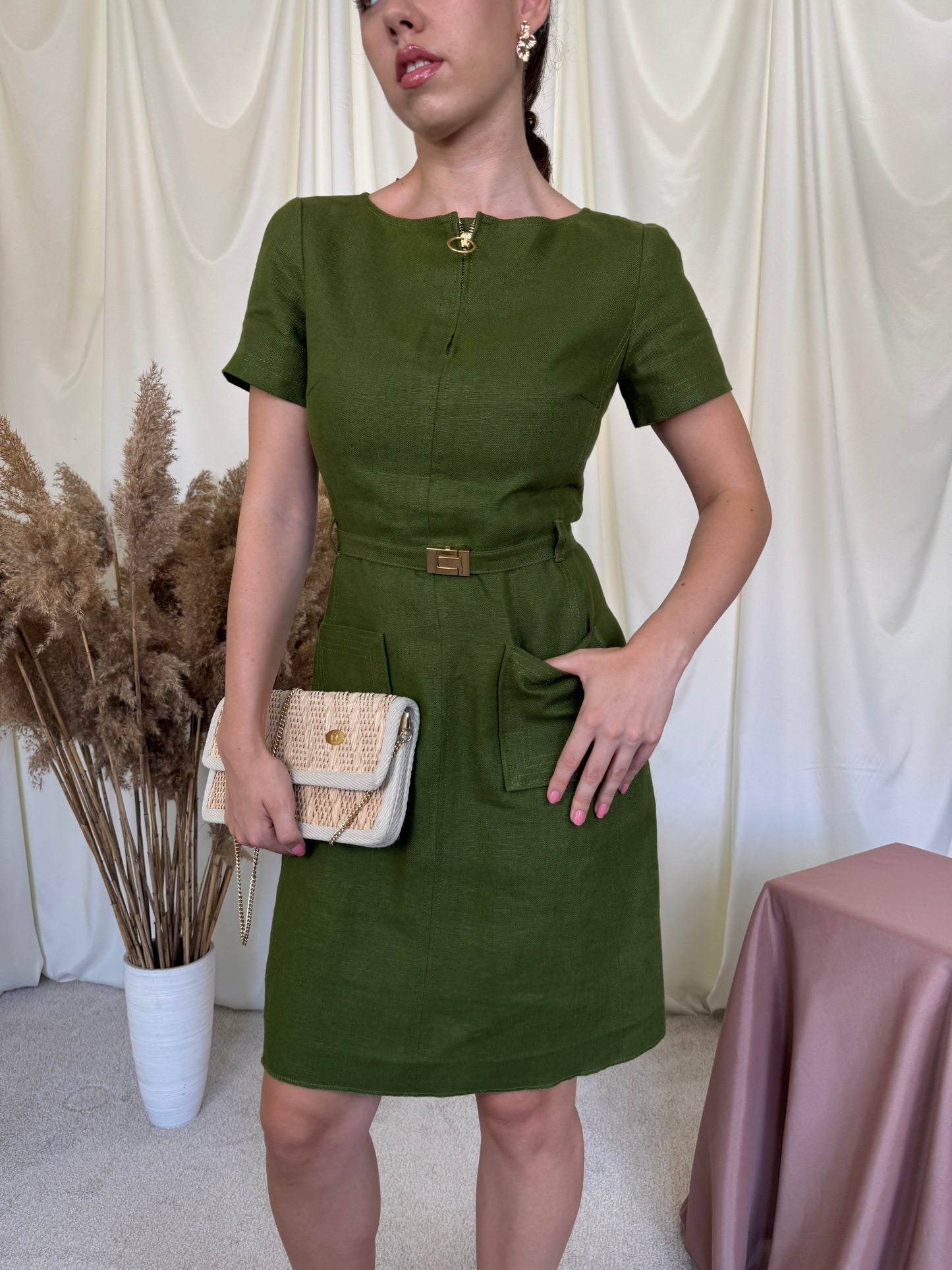 Rochie premium TORY BURCH din 100% in cu talie marcata și centura pentru ajustare(Mărimea XS/S )