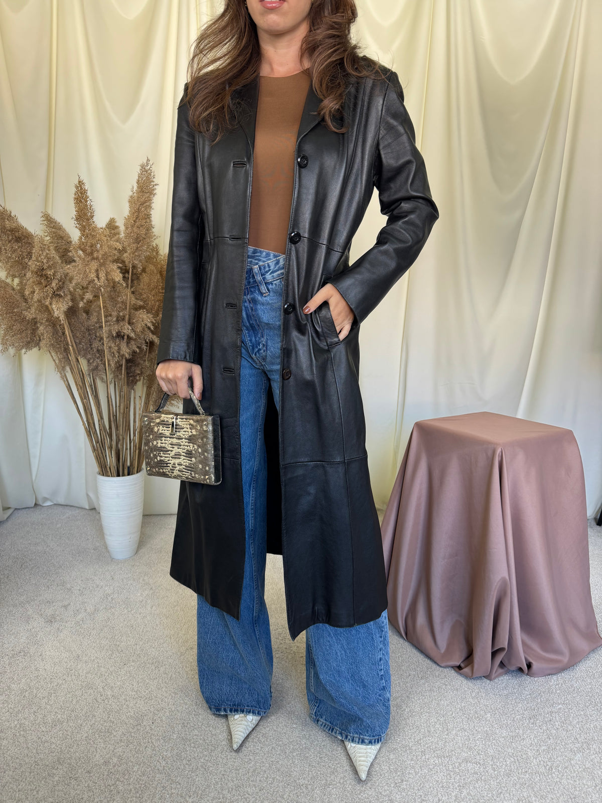 Trench vintage premium GIANFRANCO FERRE din 100% piele naturală ( mărimea S/M)